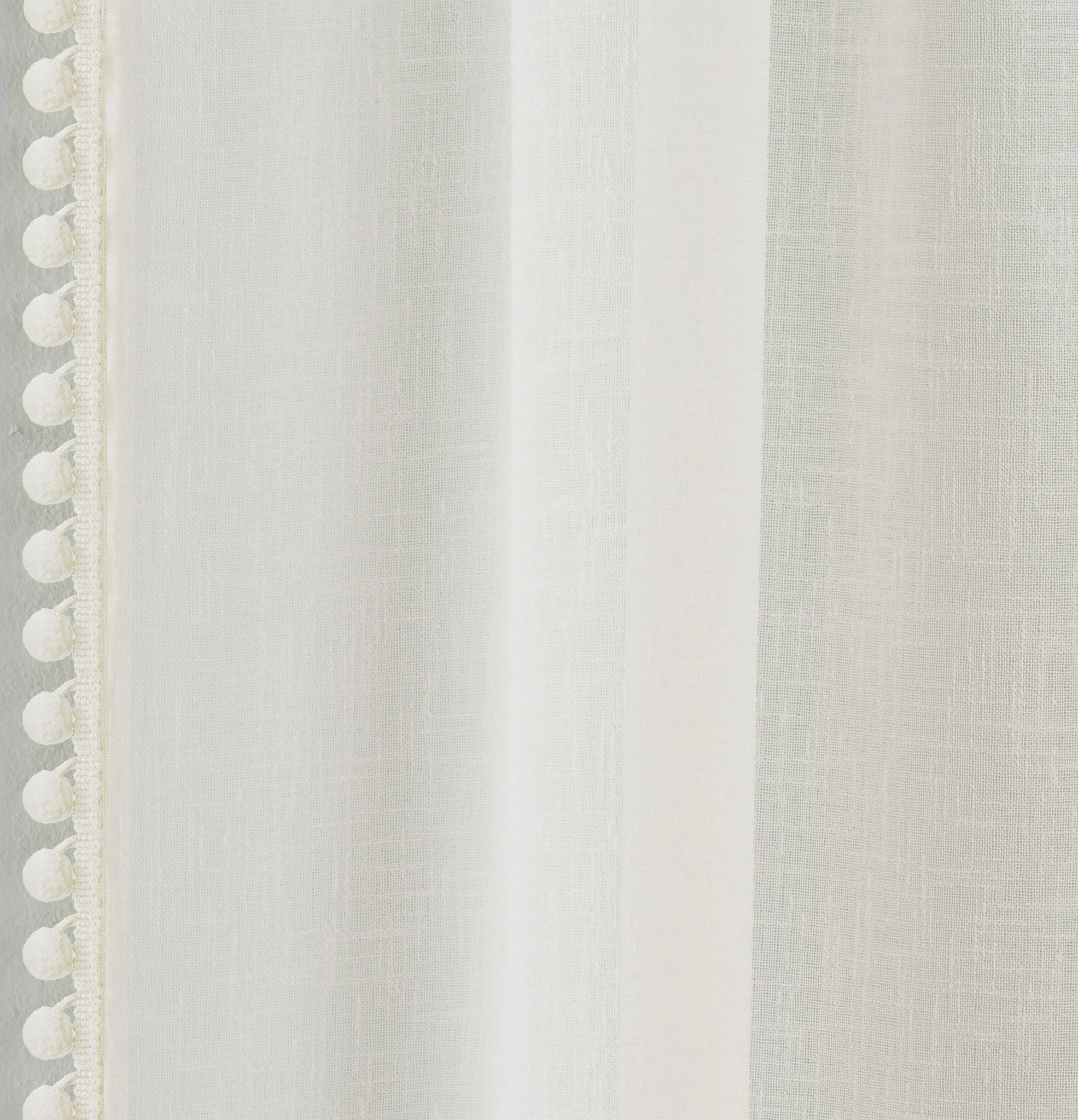 Pair Of Tahiti Cream Pom-Pom Trim Linen Look Voile Panels With Rod Pocket Header - Image 3