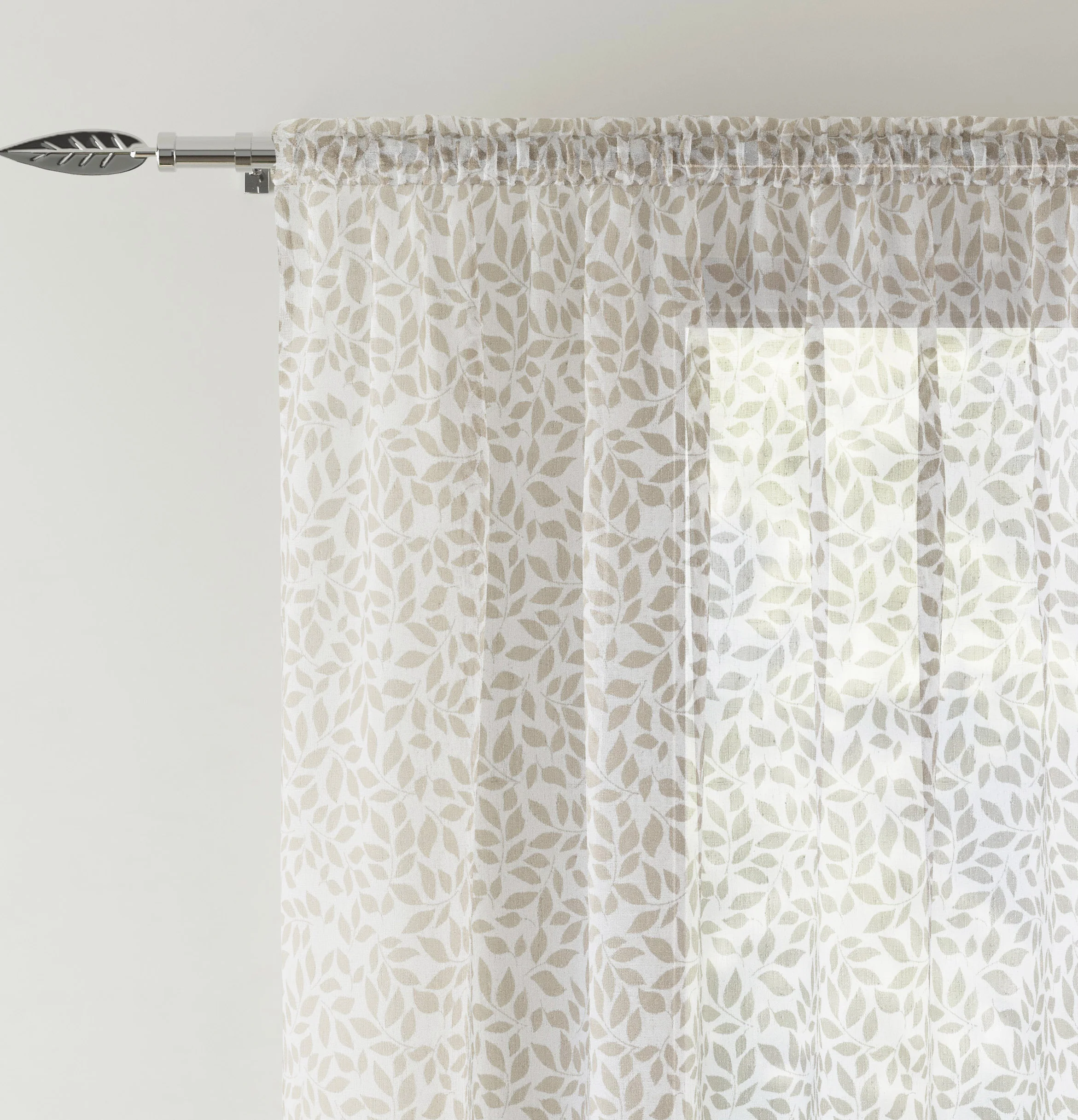 Pair of Willow Natural Leaf Print on Linen Look Panels, with Rod Pocket Header - Image 2