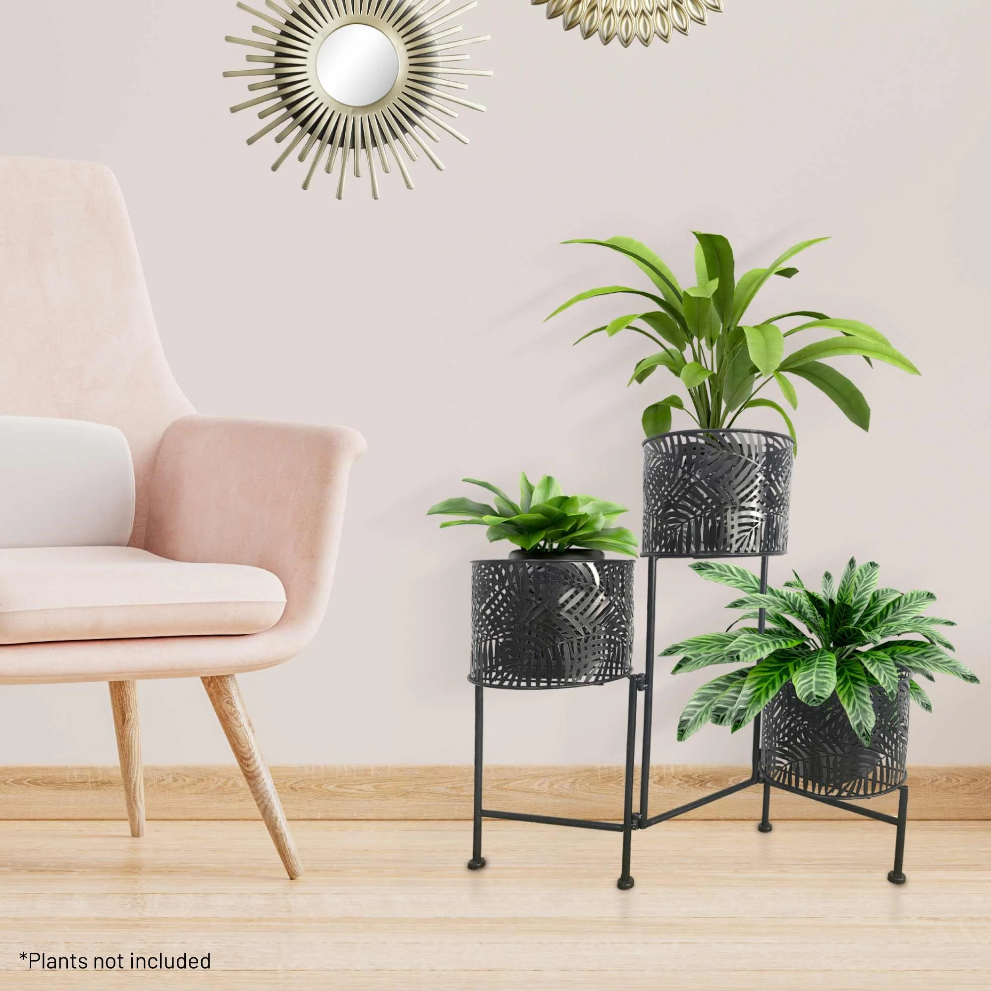 Palma Indoor Triple Planter Leaf Effect Folding - 3 Planter - Black - Image 3