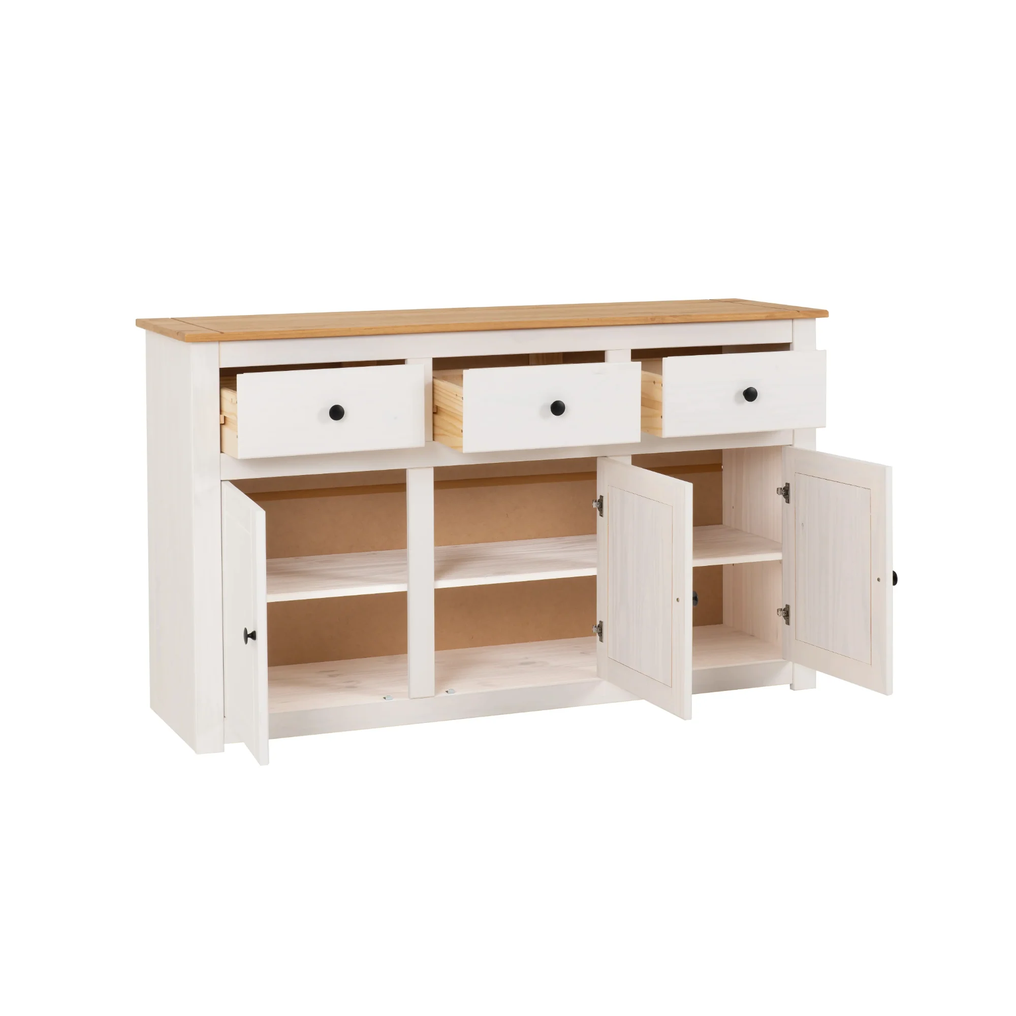 PANAMA 3 DOOR 3 DRAWER SIDEBOARD - WHITE/NATURAL WAX - Image 3
