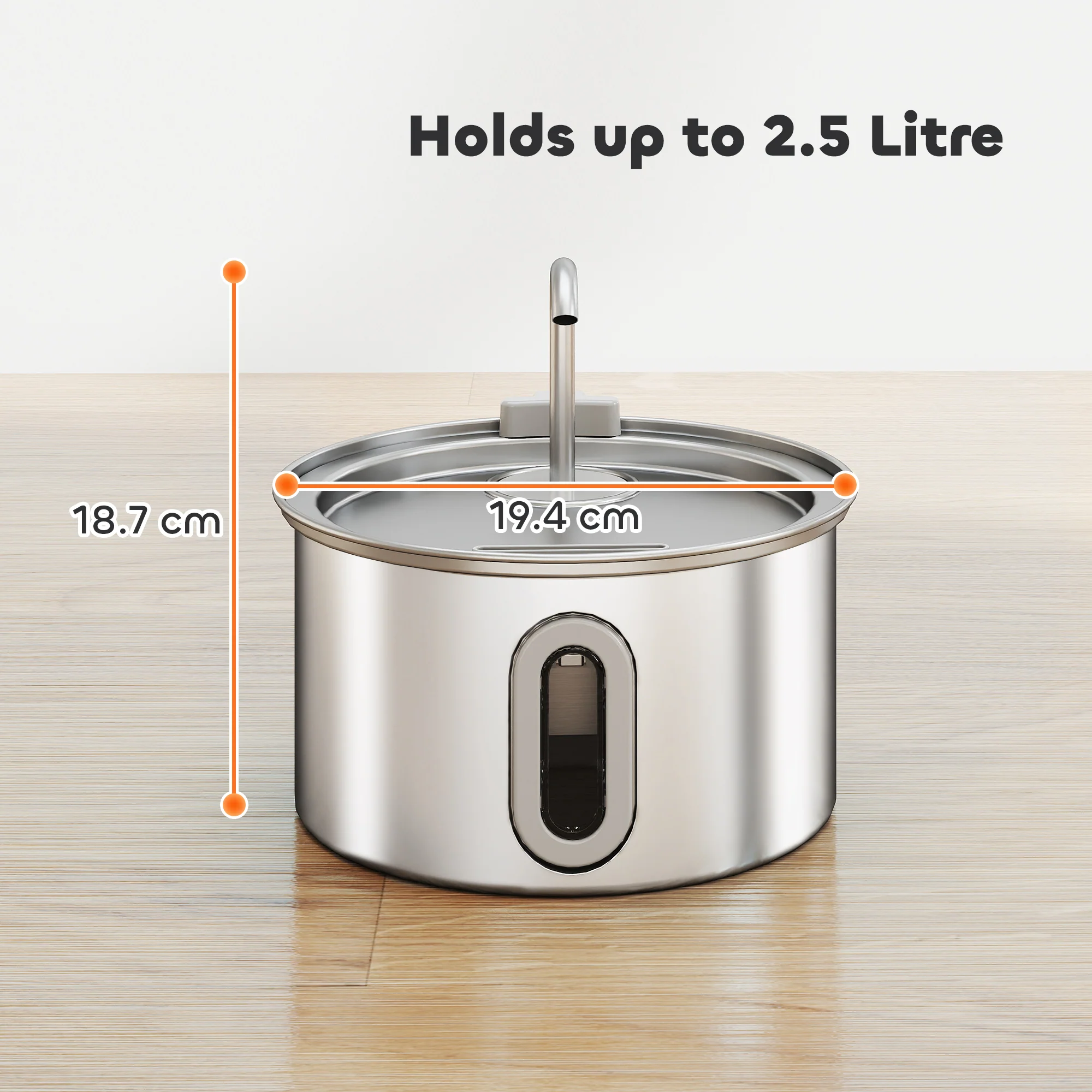 PawHut 2.5L Cat Water Fountain For Drinking Stainless Steel Ultra-Silent - Image 5