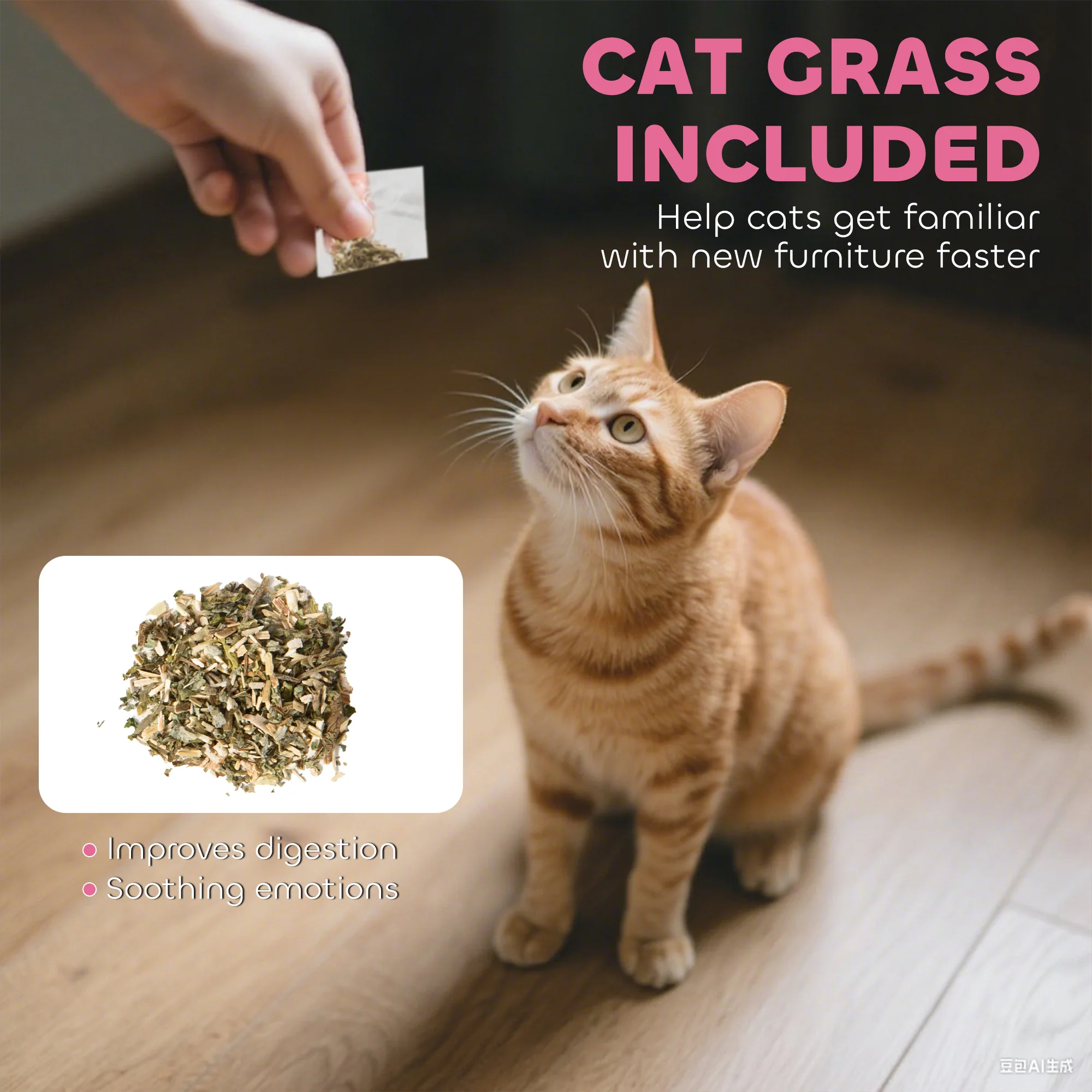 PawHut 2-in-1 Cat Scratching Board House With 4 Paw-Shaped Vents, Pink - Image 6