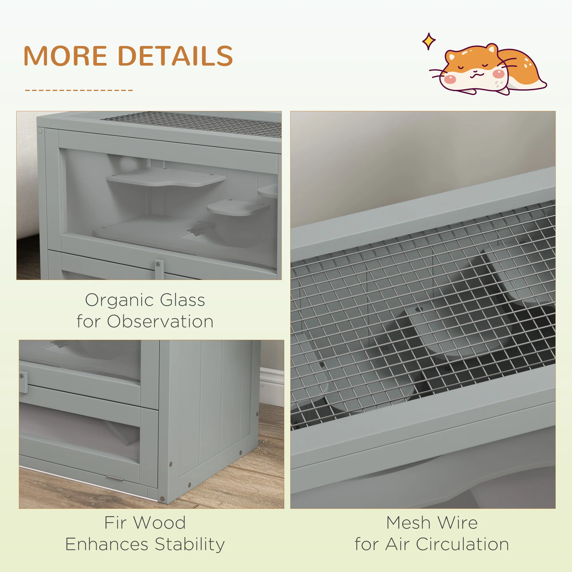 PawHut 2 Levels Wooden Hamster Cage Mice Rodents Hutch Small Animals - Image 6