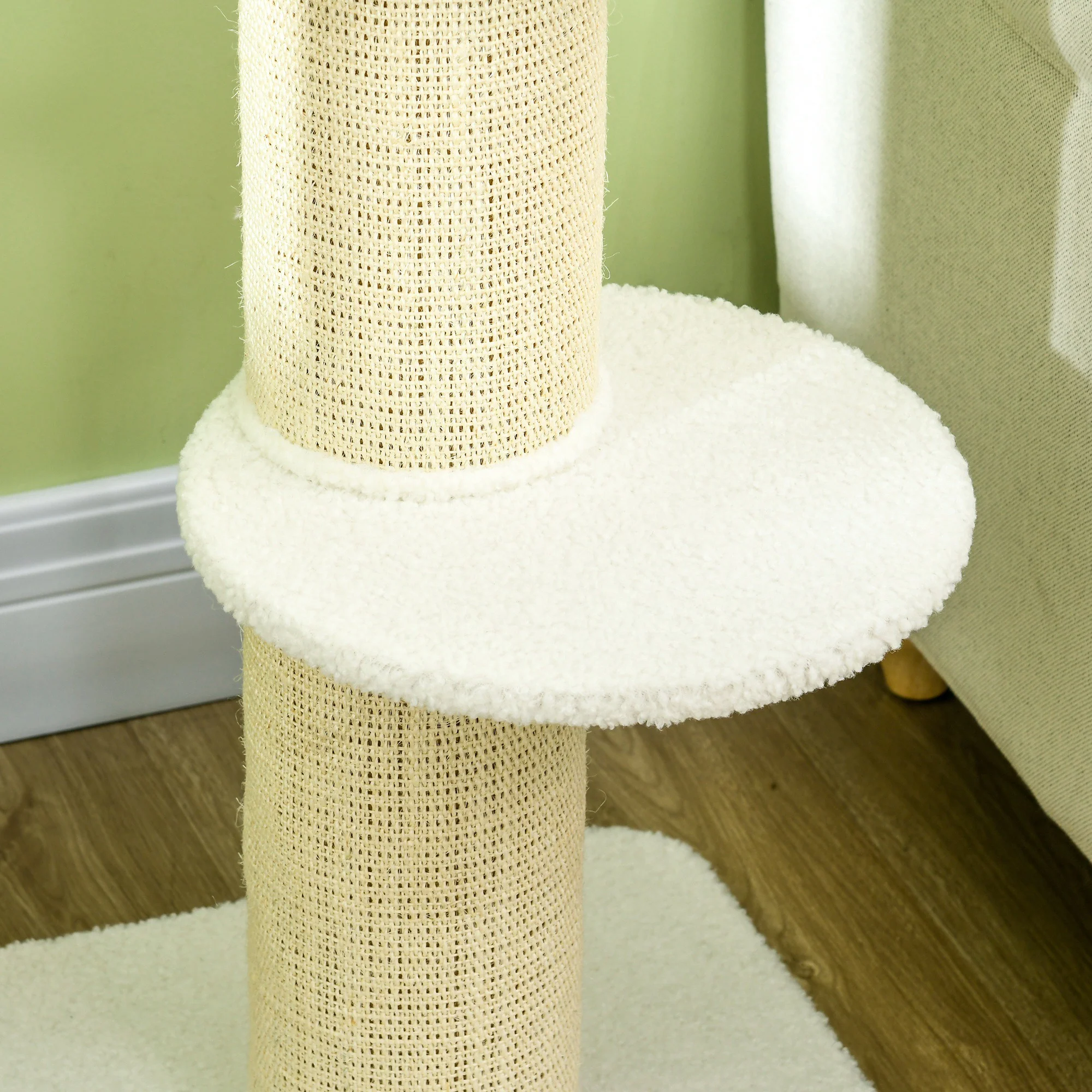 PawHut 2 Tier Cat Resting Tree w/ Top Basket Cushion Sisal Post Cream White - Image 8