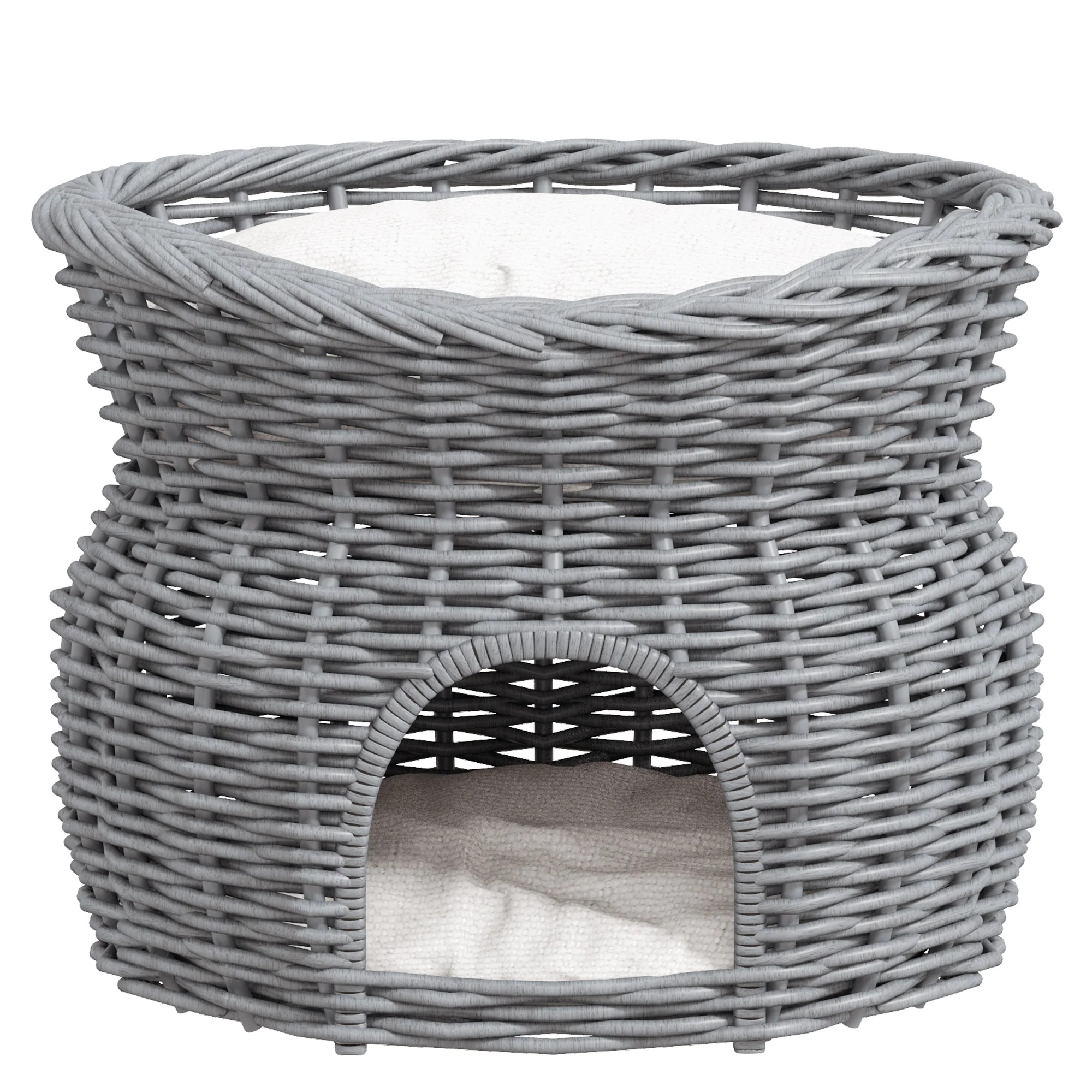 PawHut 2-Tier Elevated Pet Cushion Bed Basket Willow Cat Tree House Condo Kennel - Image 7