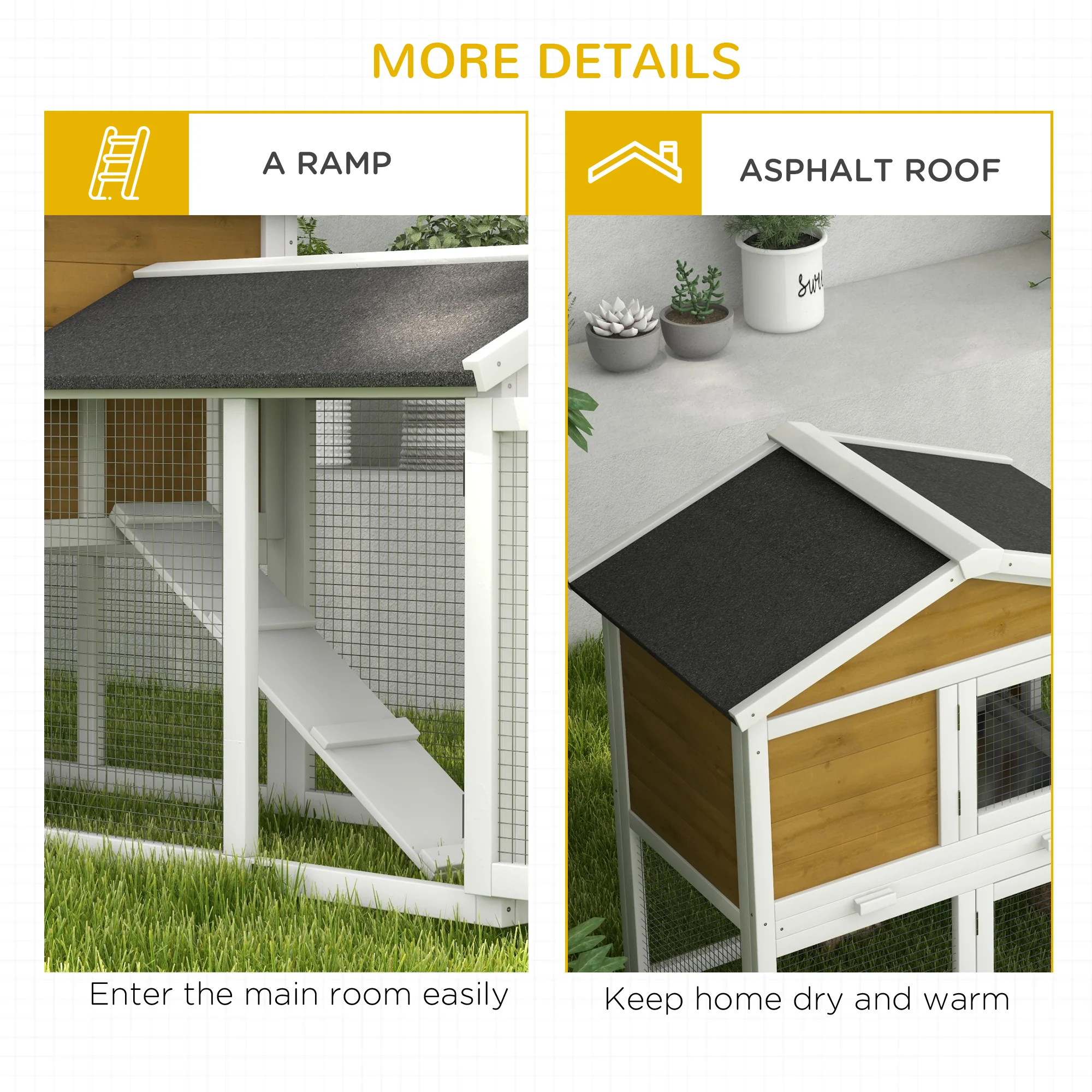 Pawhut 2-Tier Wooden Rabbit Bunny Guinea Pig Hutch Small Pet House Ramp - Image 7