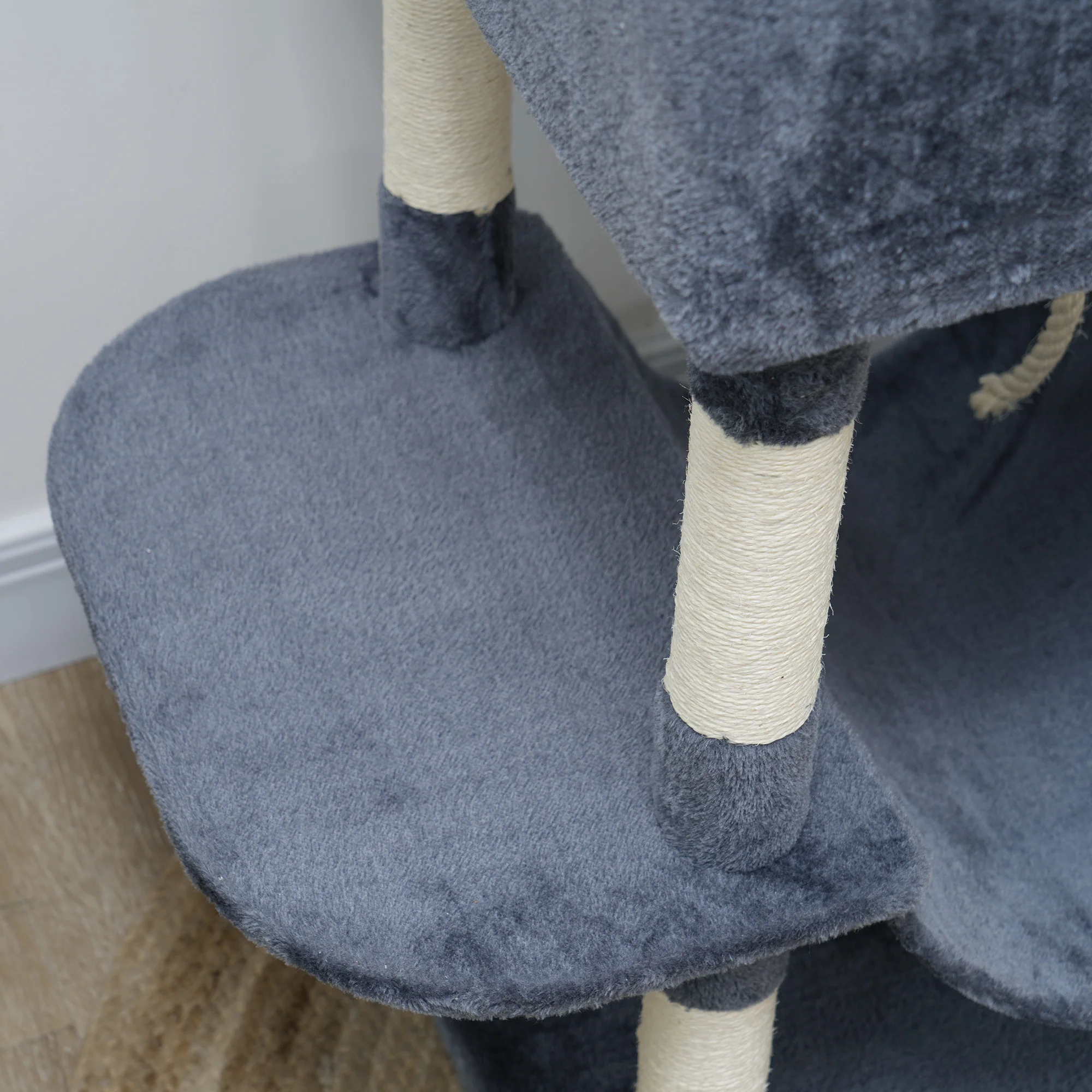 PawHut 206cm Cat Tree With Scratching Posts, Beds, Condos, Toys, Dark Grey - Image 9