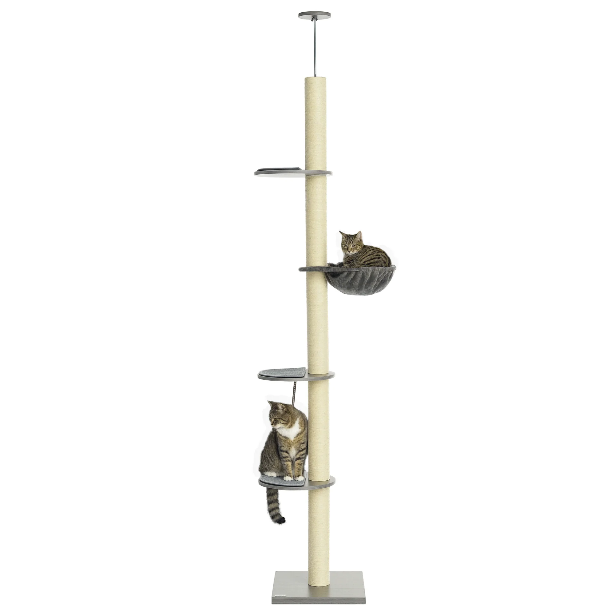 PawHut 250cm Floor To Ceiling Cat Tree With Hammock, Scratching Post
