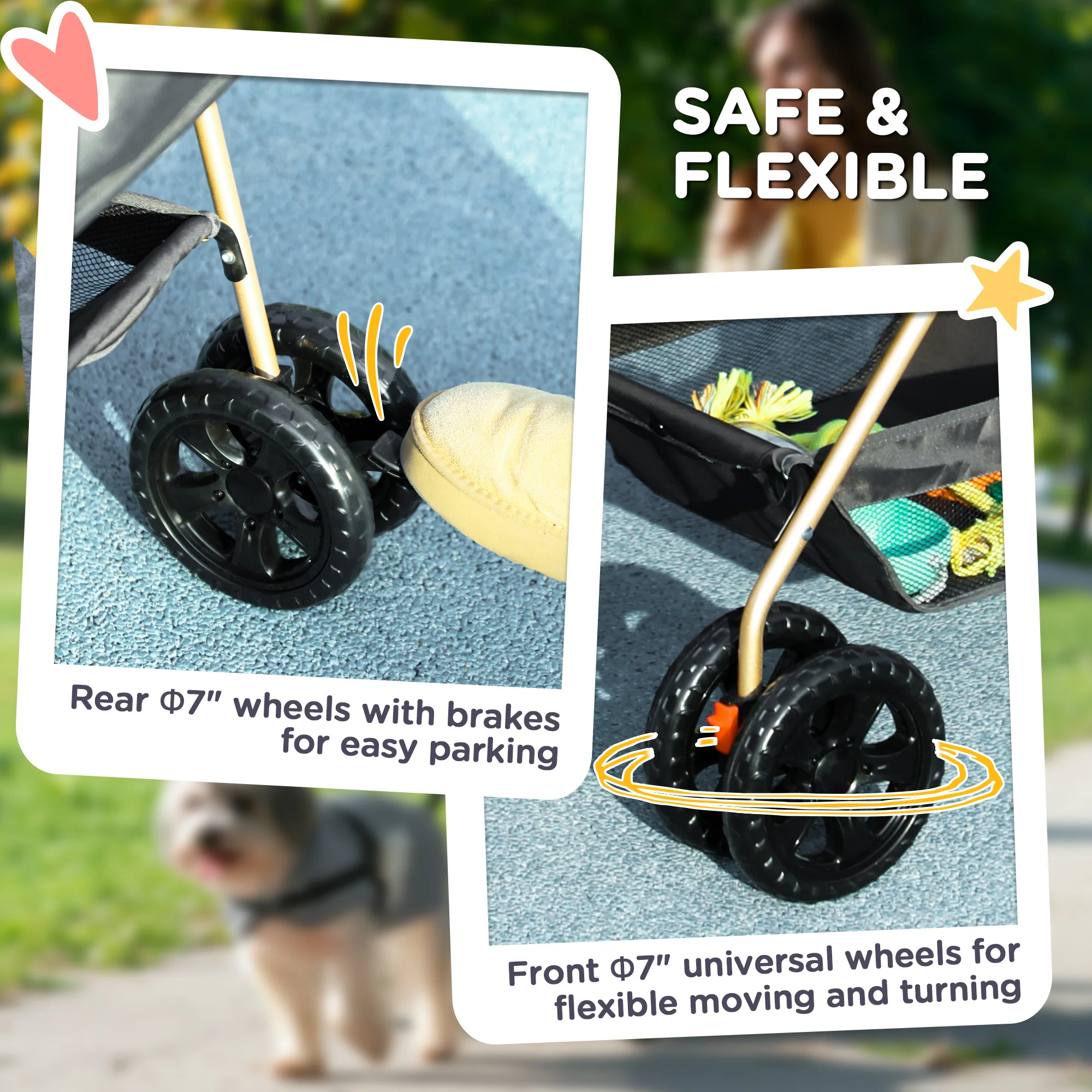 PawHut 3 in 1 Pet Stroller with Detachable Carrier for Mini Dogs - Image 16