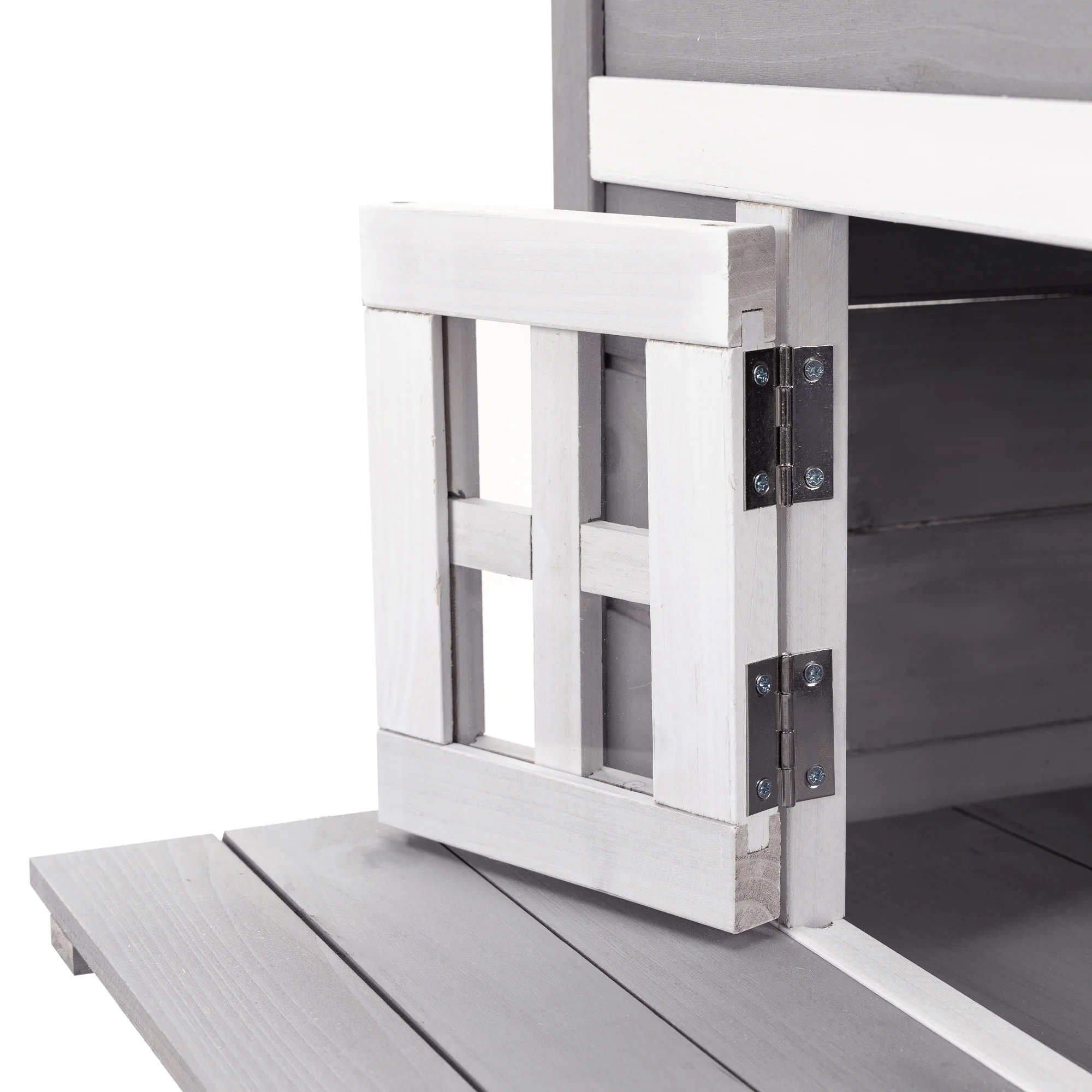 PawHut 3-Tier Wooden Kitten Shelter for Indoor, Outdoor - Grey - Image 9