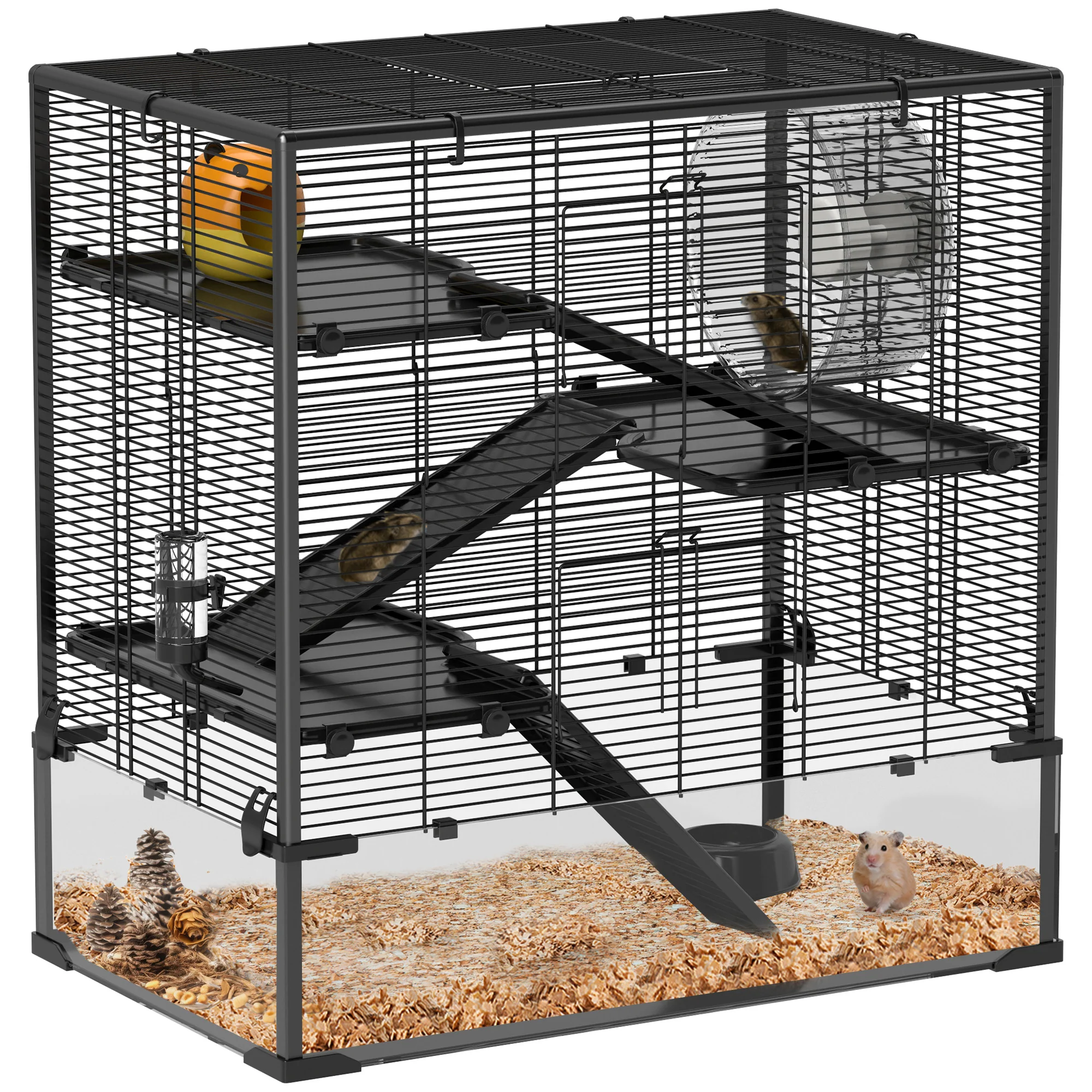 PawHut 4 Tiers Hamster Cage W/ Deep Tempered Glass Bottom 78.5 X 48.5 X 80cm