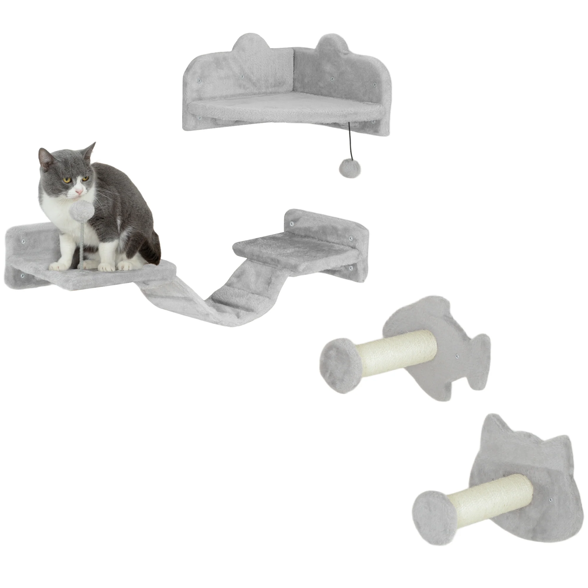 PawHut 4PCs Cat Wall Shelves With Steps, Ladder, Jumping Platforms