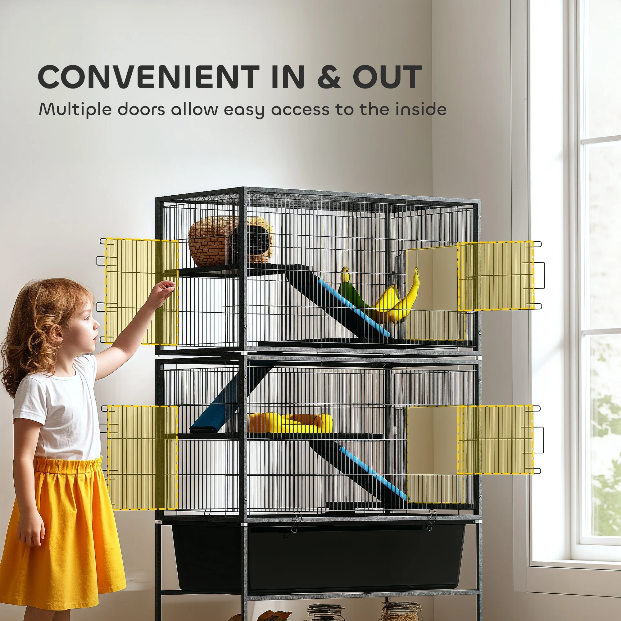 PawHut 5 Levels Rolling Small Animal Cage with Non Slip Cloth Covered Ramps - Image 6
