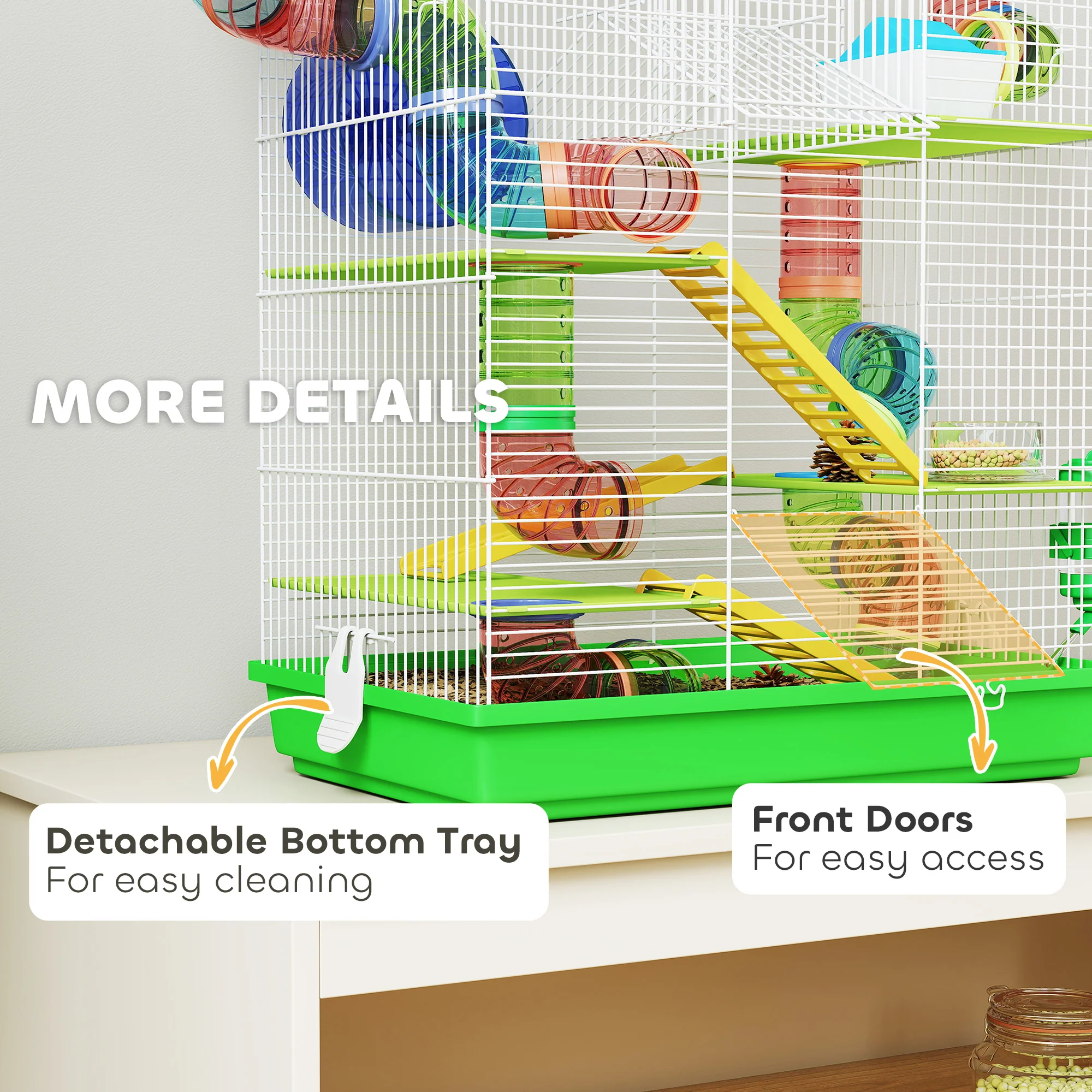 PawHut 5 Tiers Hamster Cage Animal Travel Carrier Habitat, Green - Image 6