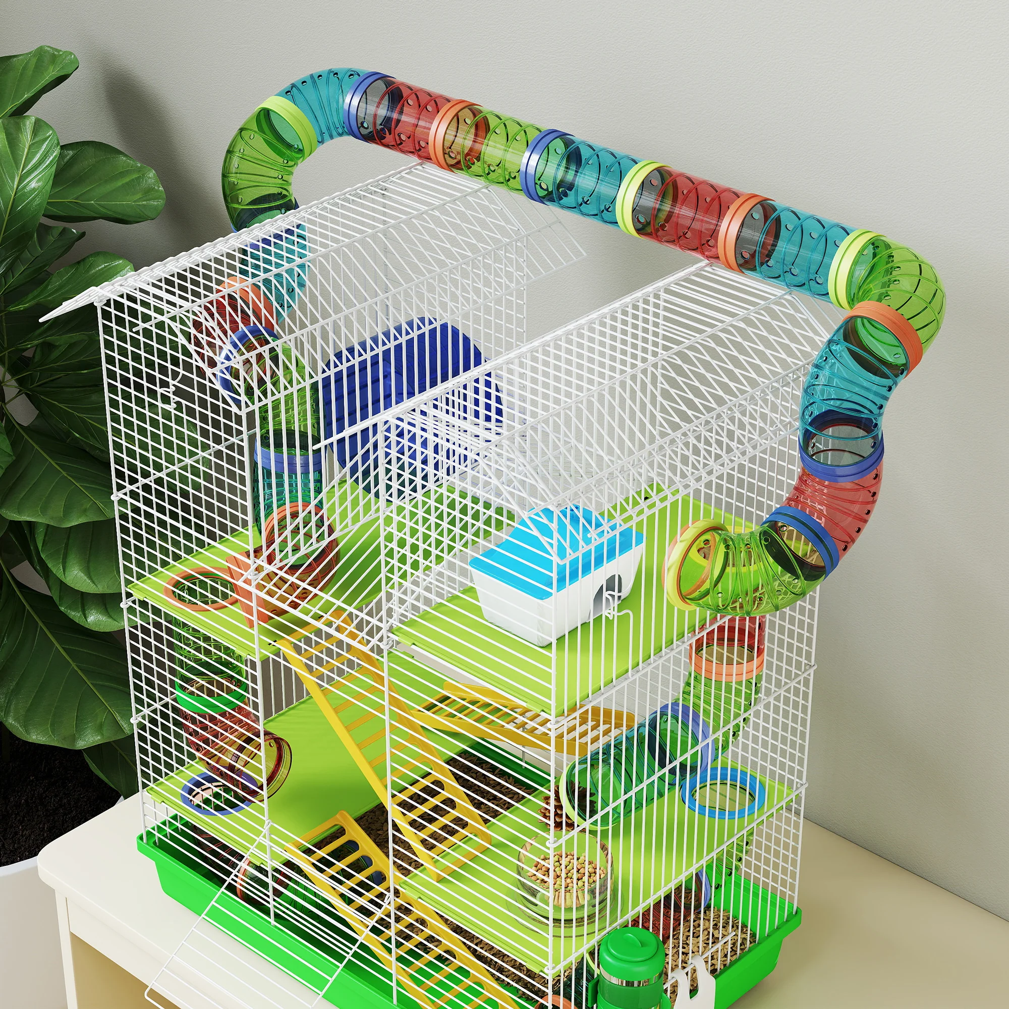 PawHut 5 Tiers Hamster Cage Animal Travel Carrier Habitat, Green - Image 8