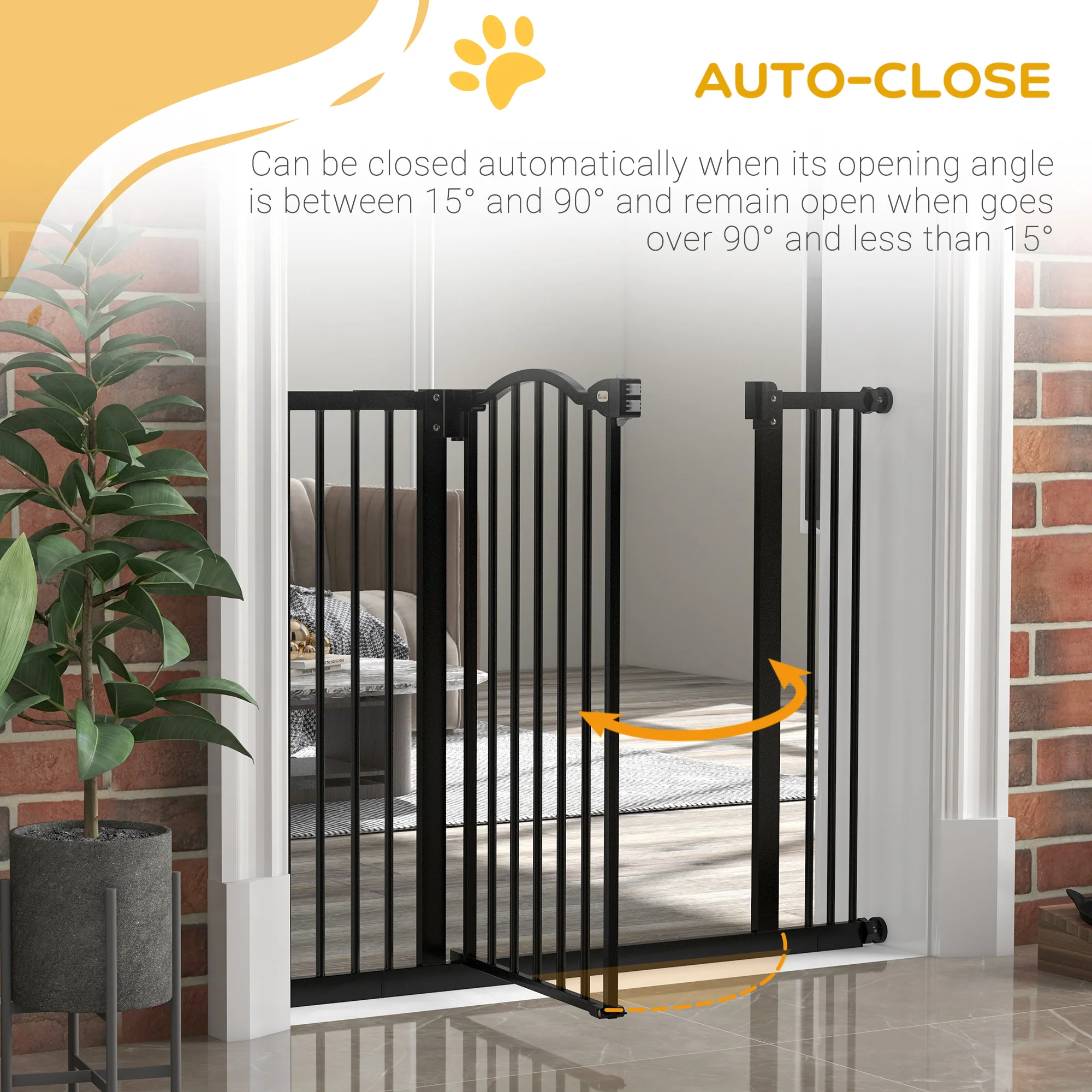 PawHut 74-100cm Adjustable Metal Pet Gate Safety Barrier w/ Auto-Close Black - Image 4