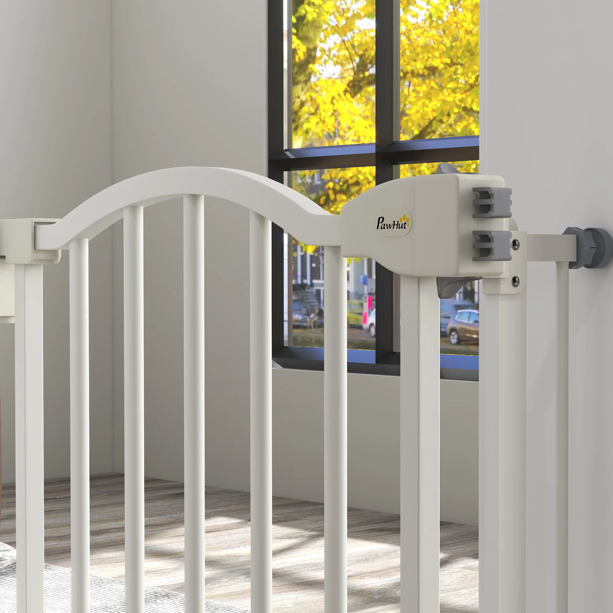 PawHut 74-94cm Adjustable Metal Pet Gate Safety Barrier w/ Auto-Close White - Image 8