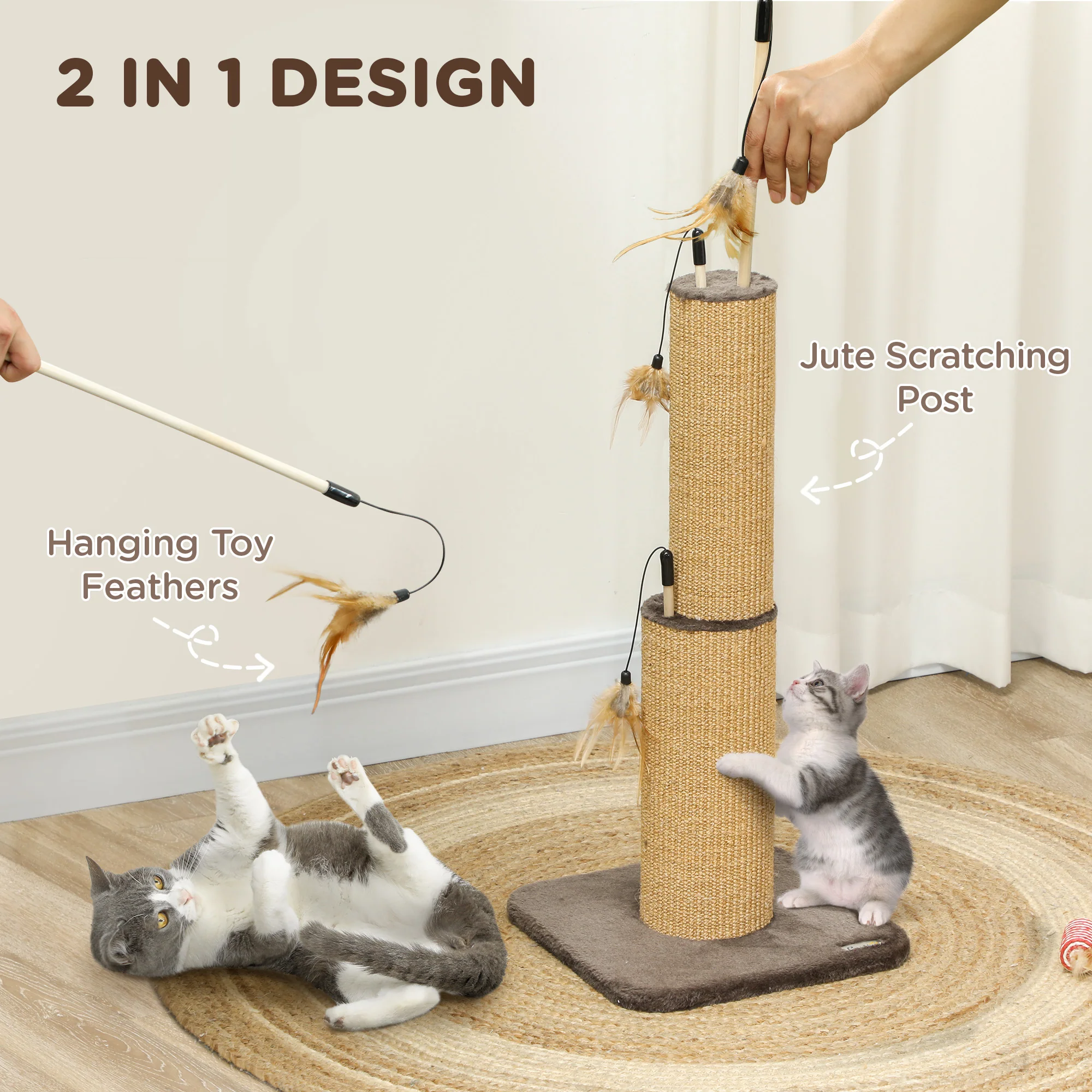 PawHut 78cm Tall Cat Scratching Post With 3 Toy Feathers - Image 12