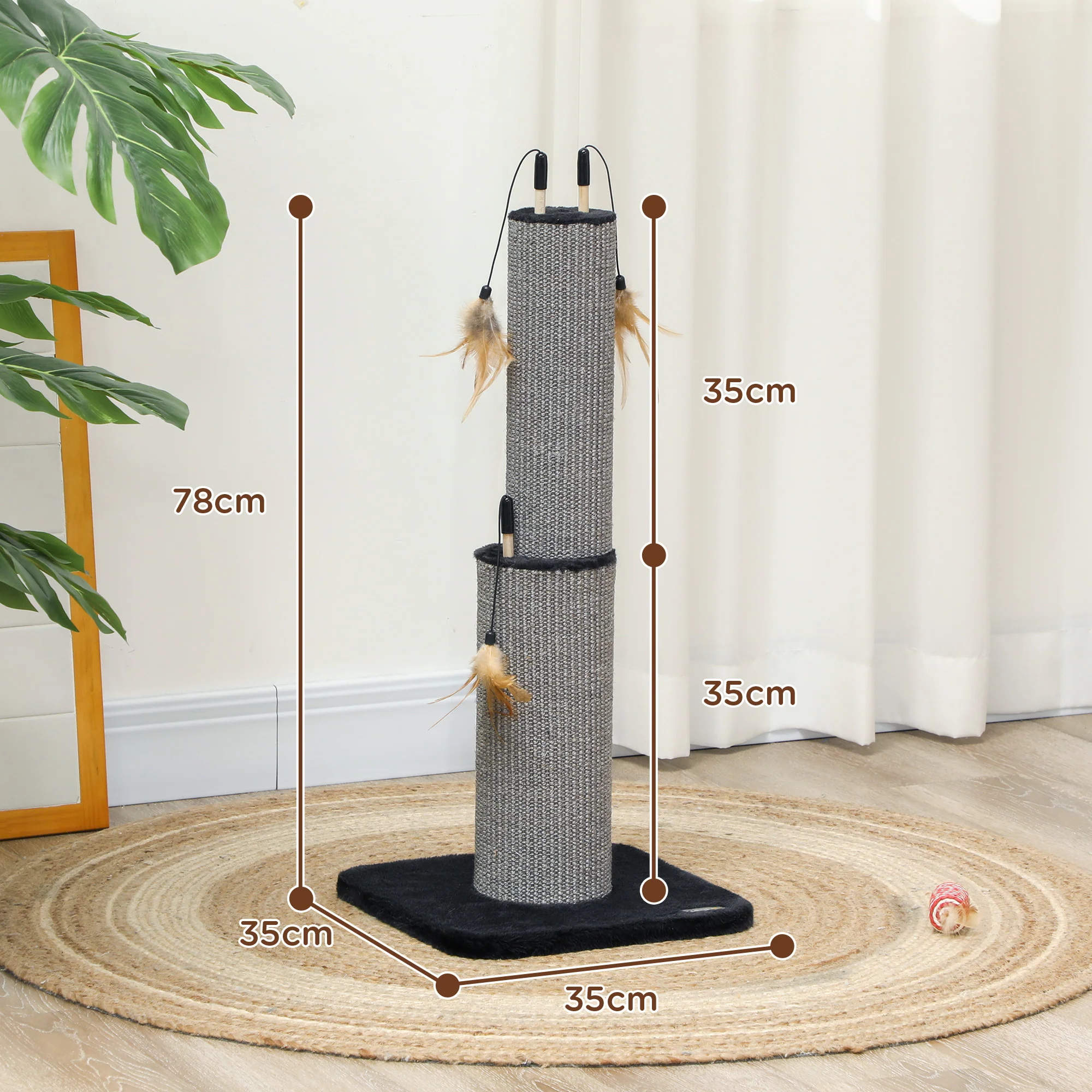 PawHut 78cm Tall Cat Scratching Post With 3 Toy Feathers - Image 5