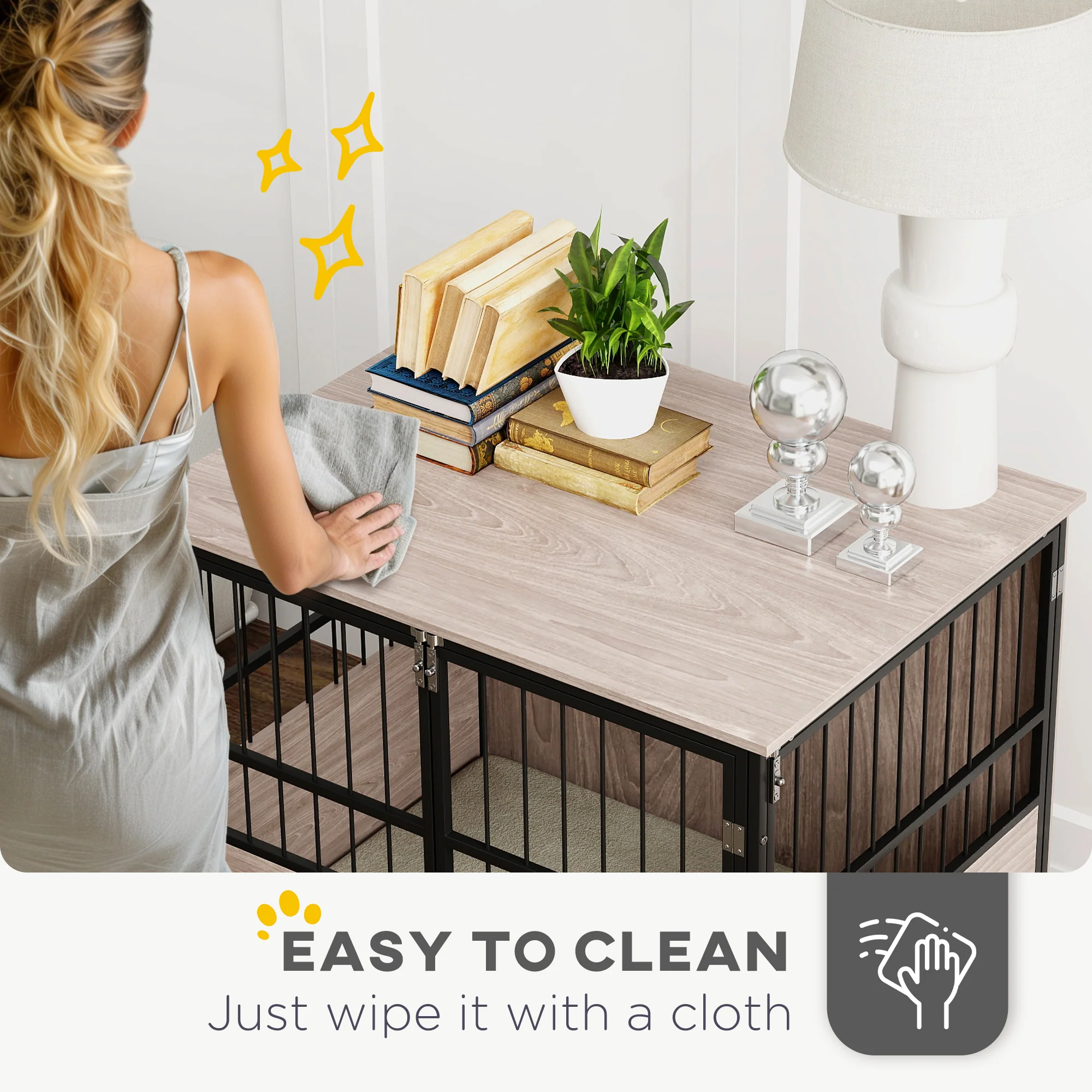 PawHut 80cm Dog Crate Furniture Dog Cage End Table Indoor w/ Doors, Cushion - Image 7