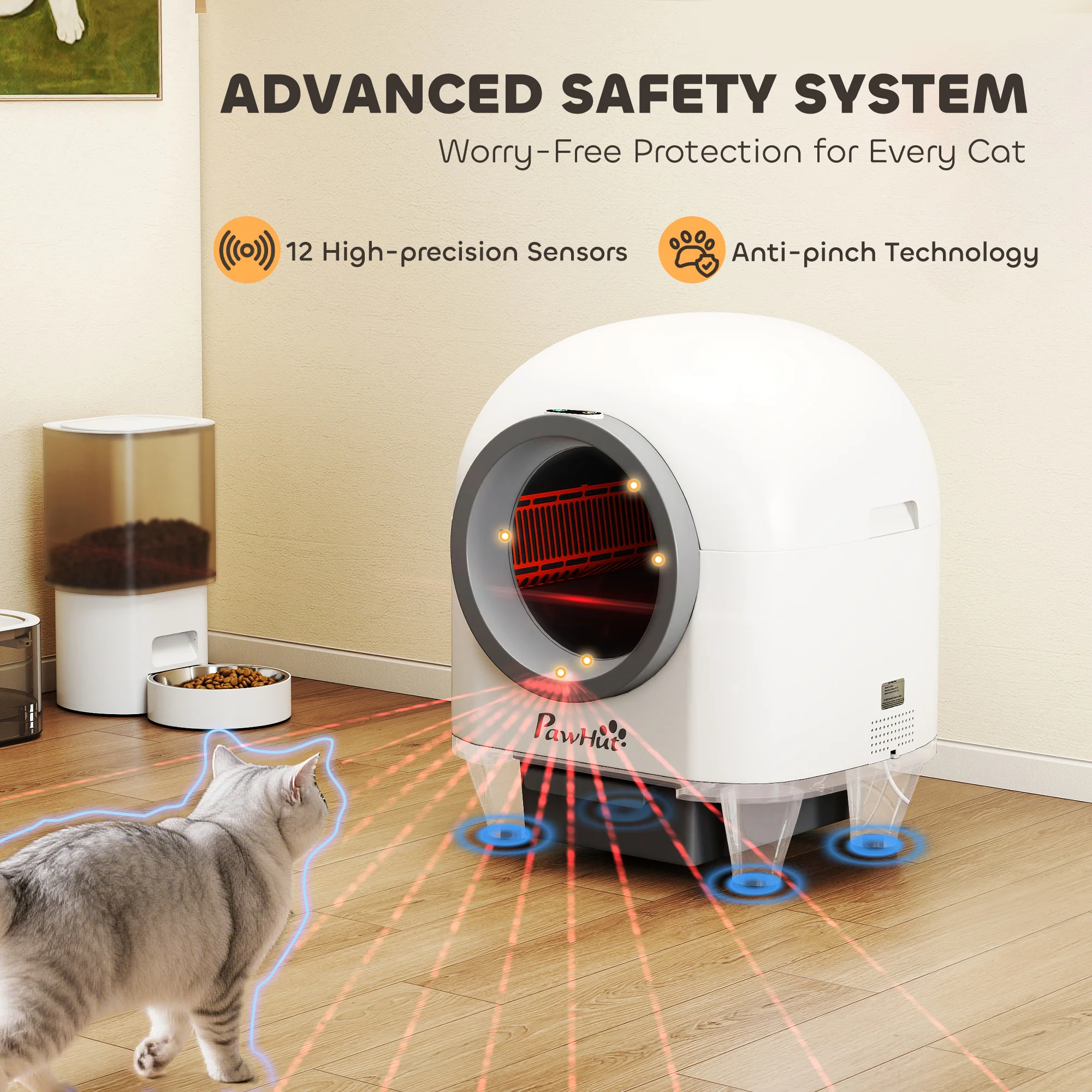 PawHut 80L Self Cleaning Cat Litter Tray with APP Control Safety Protection - Image 3