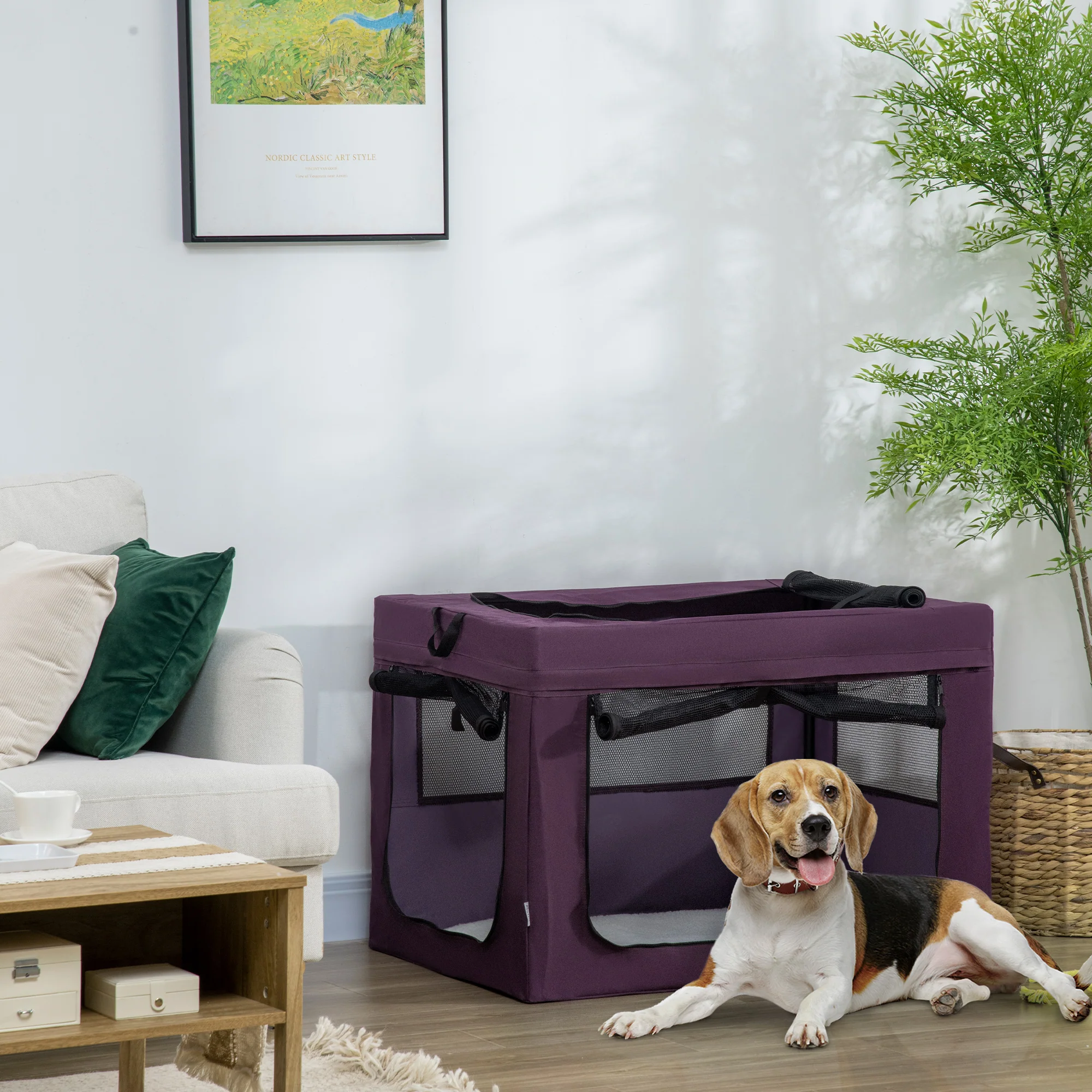 PawHut 90cm Soft Side Pet Carrier W/ Cushion, For Large Dogs - Purple - Image 2