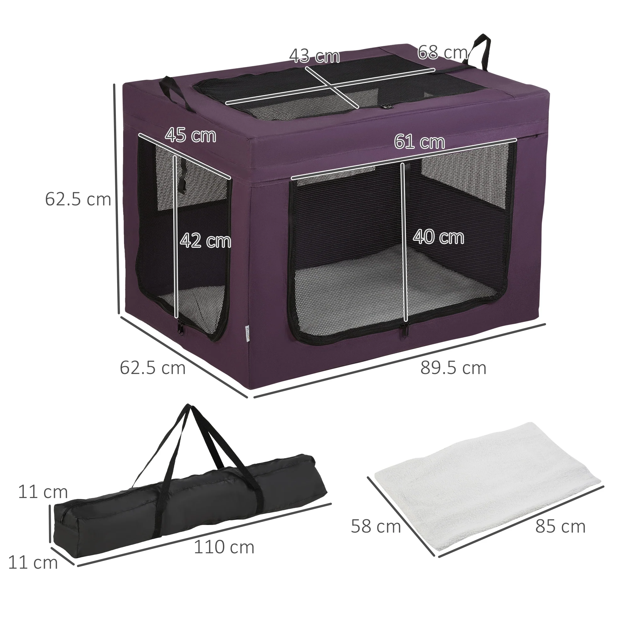 PawHut 90cm Soft Side Pet Carrier W/ Cushion, For Large Dogs - Purple - Image 5