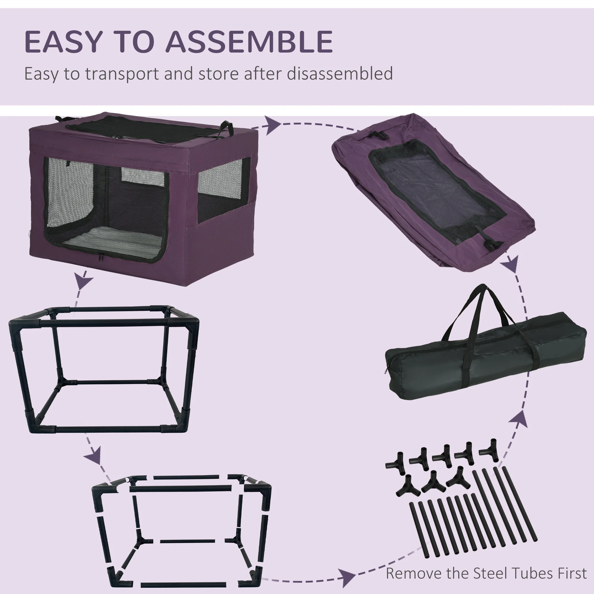 PawHut 90cm Soft Side Pet Carrier W/ Cushion, For Large Dogs - Purple - Image 6