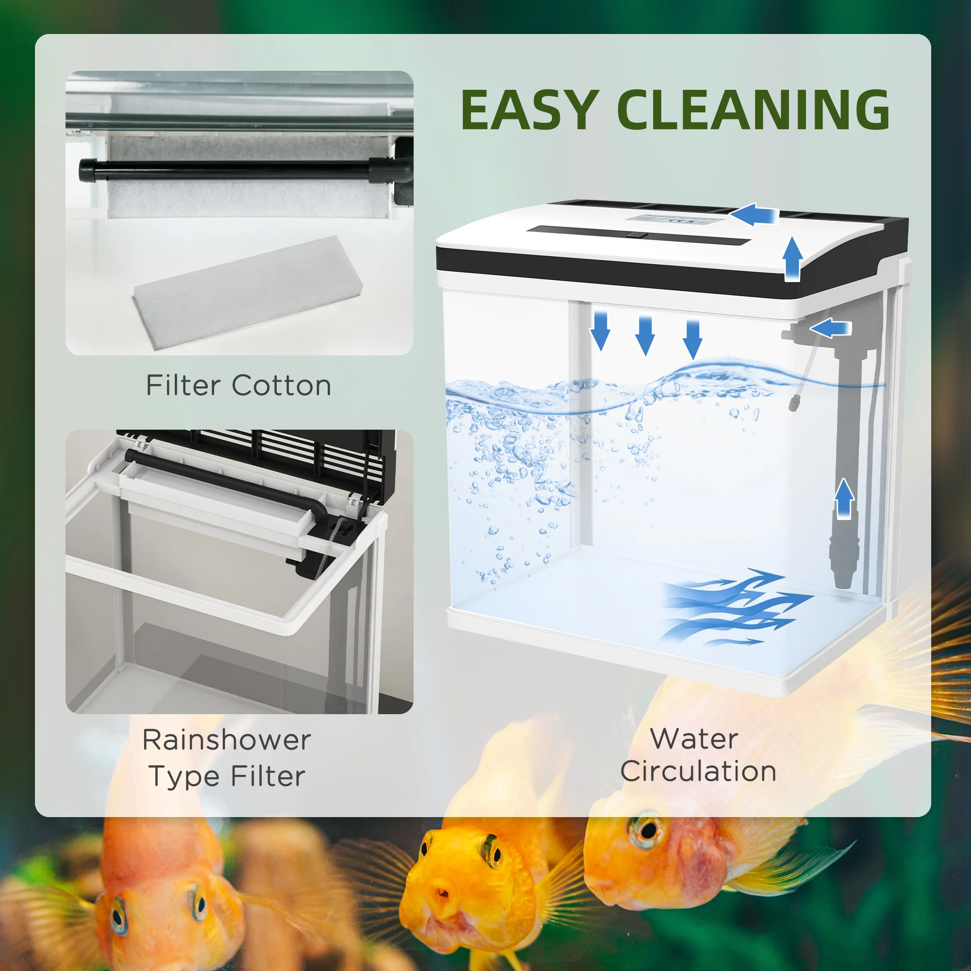 PawHut Aquarium 28L Glass Fish Tank w/ Filter, LED Lighting, Water Pump - Image 6