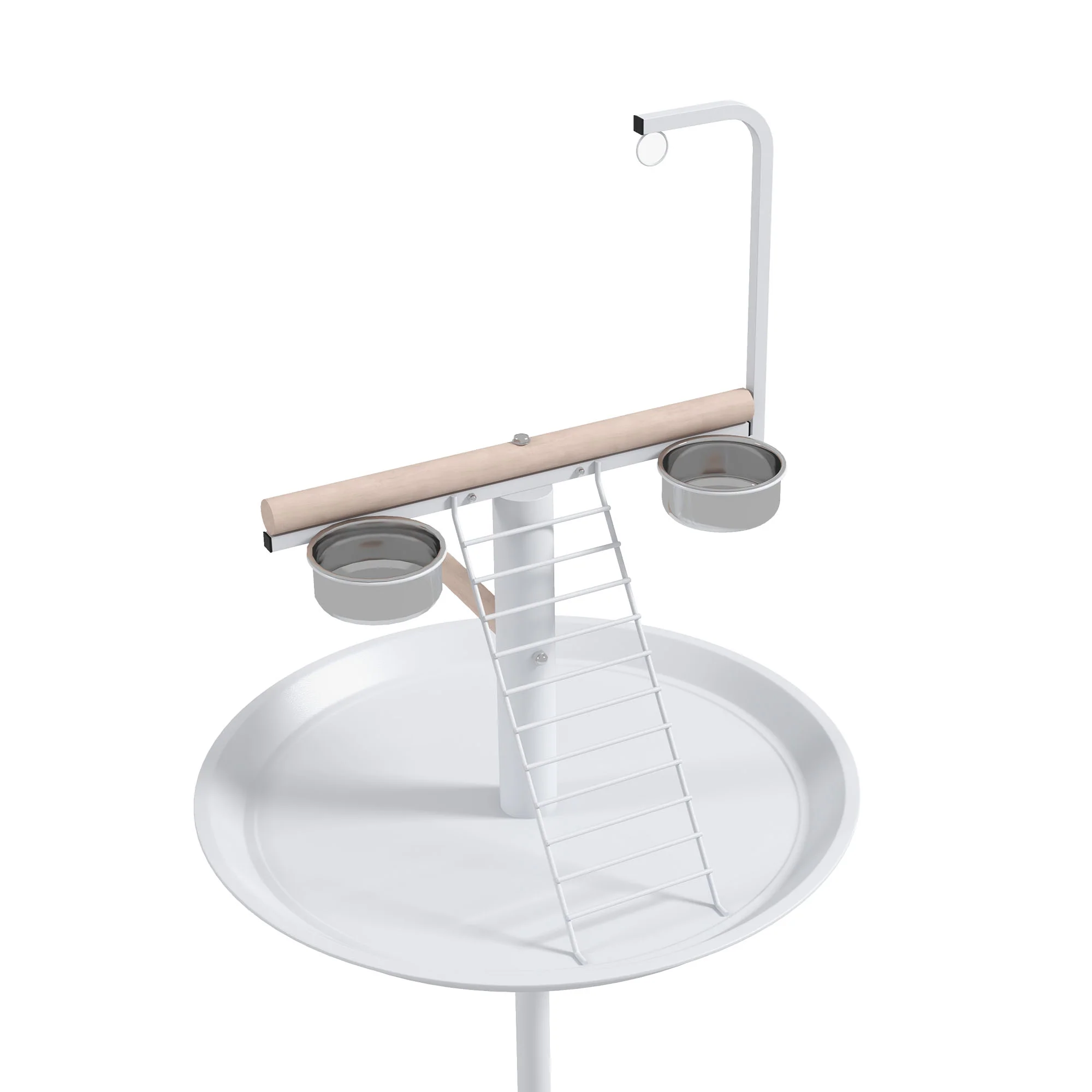 PawHut Bird Table With Four Wheels, Perches, Stainless Steel Bowls, Round Tray - Image 7