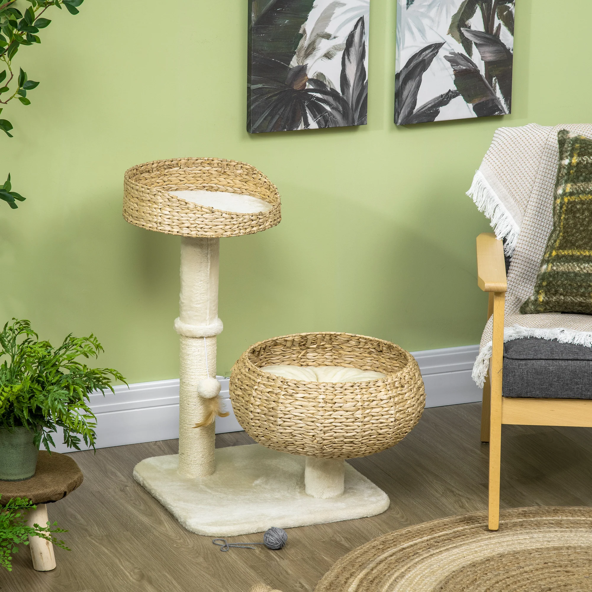 PawHut Cat Barrel Kitten Tree Tower Sisal Scratching Furniture Climbing Frame - Image 7