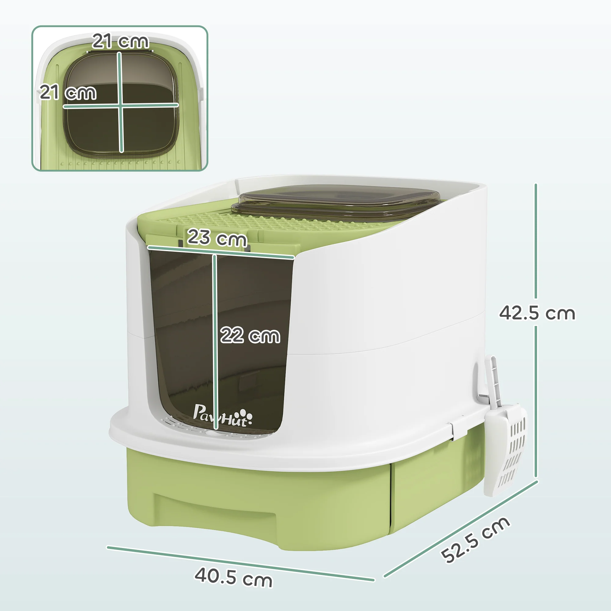 PawHut Cat Litter Box, Hooded Cat Litter Tray With Lid, Scoop, Green - Image 5