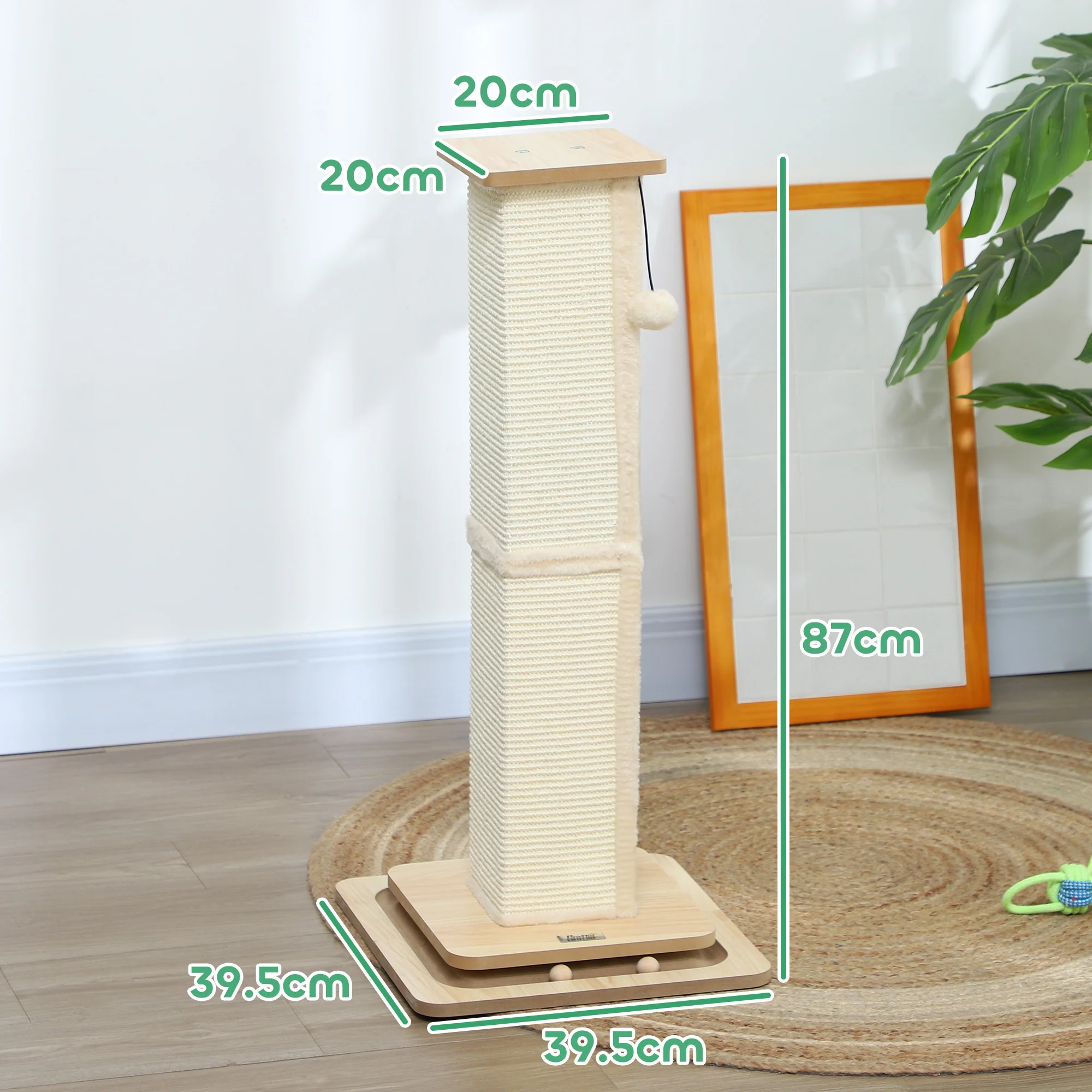 PawHut Cat Scratching Post 3 In 1 Cat Scratcher W/ Track Ball Toy - Image 14