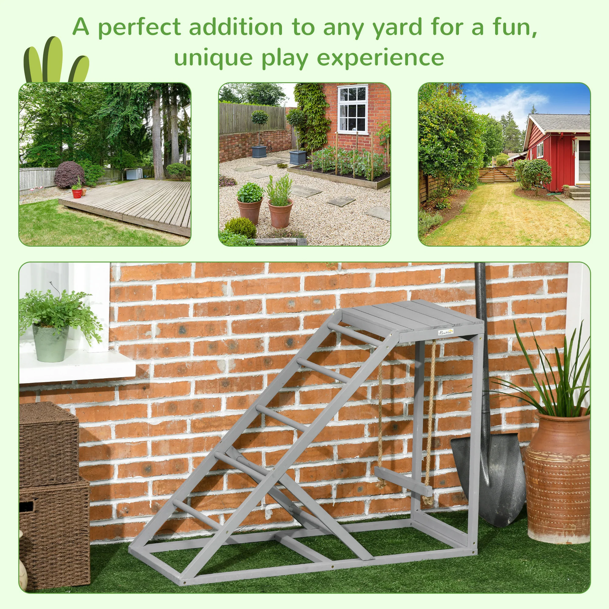 PawHut Chicken Coop Toy With Swing, Ladder, Platform For 2 Chickens, Hens, Grey - Image 4