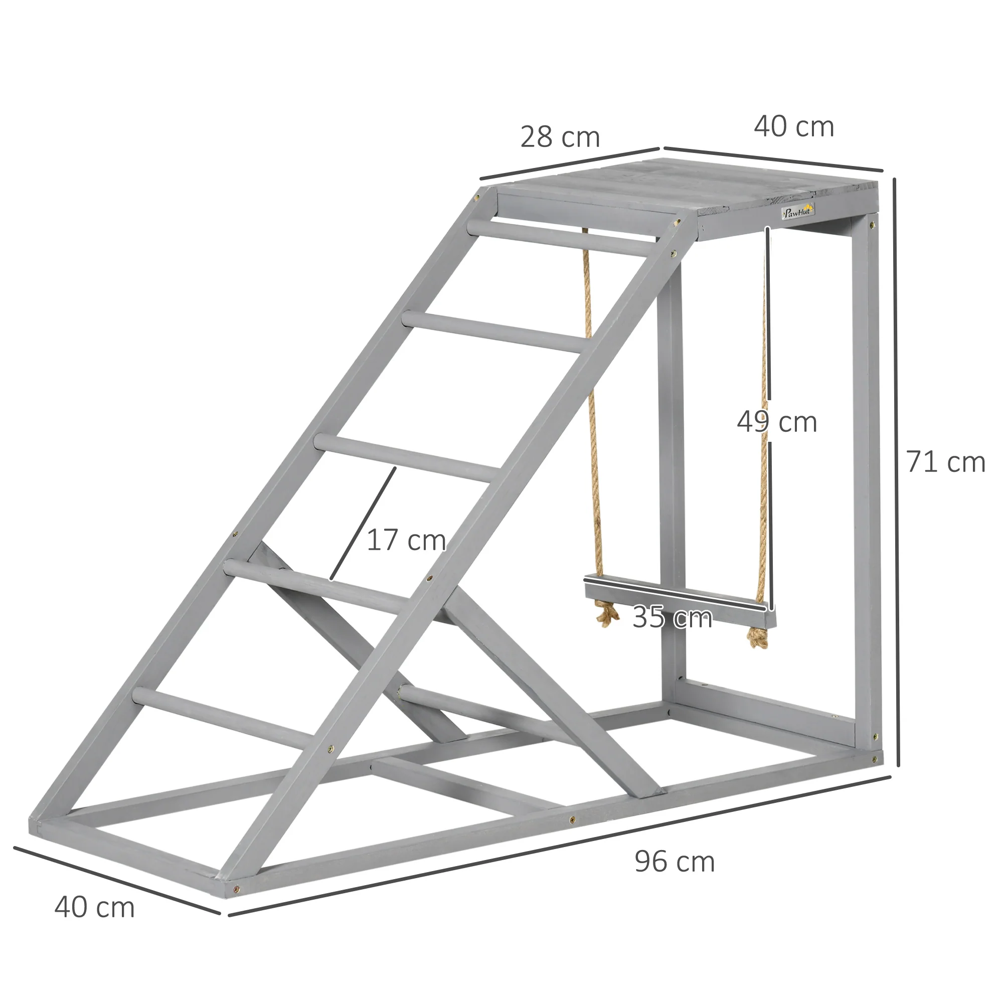 PawHut Chicken Coop Toy With Swing, Ladder, Platform For 2 Chickens, Hens, Grey - Image 5