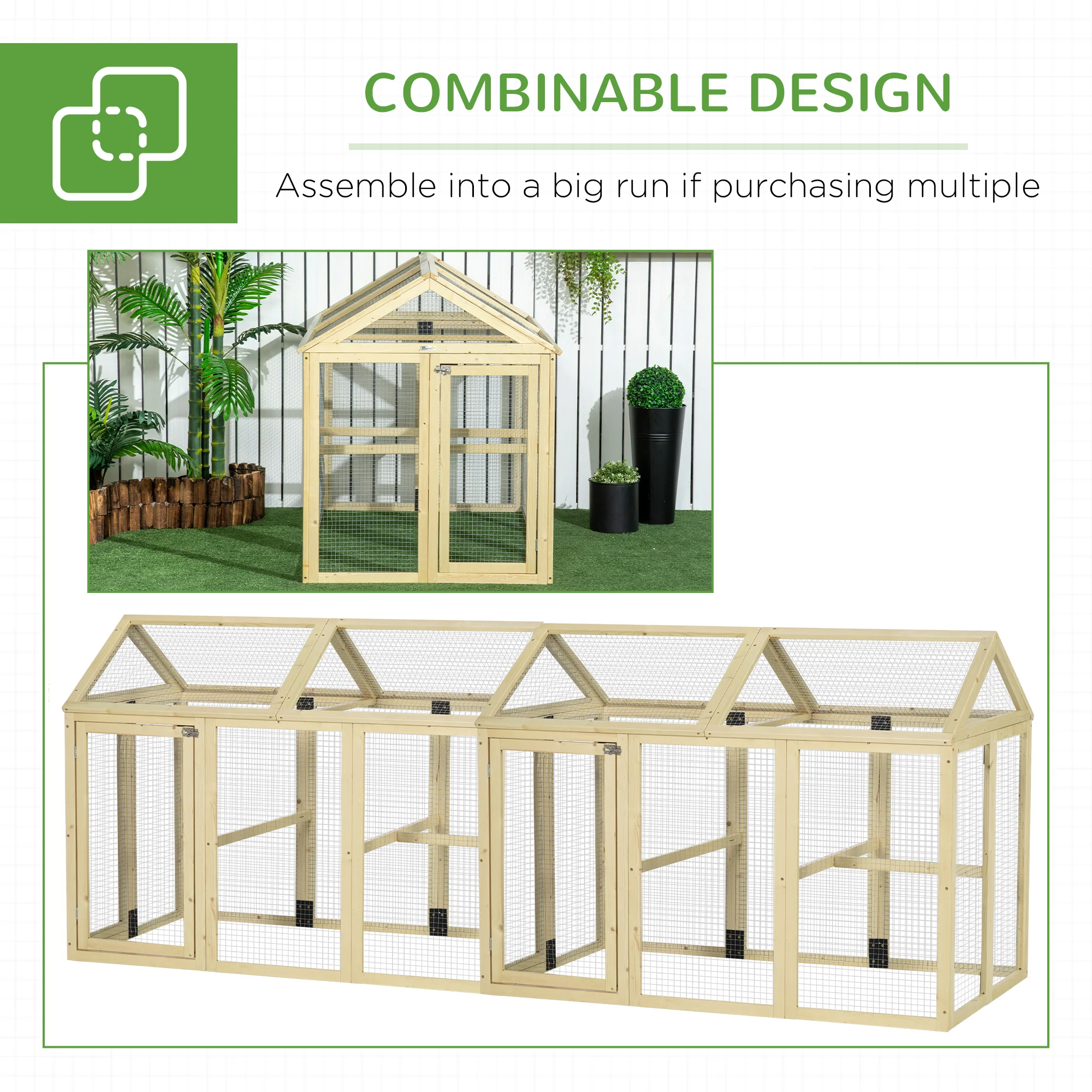 PawHut Chicken Run, Wooden Chicken Coop w/ Combinable Design - Image 16