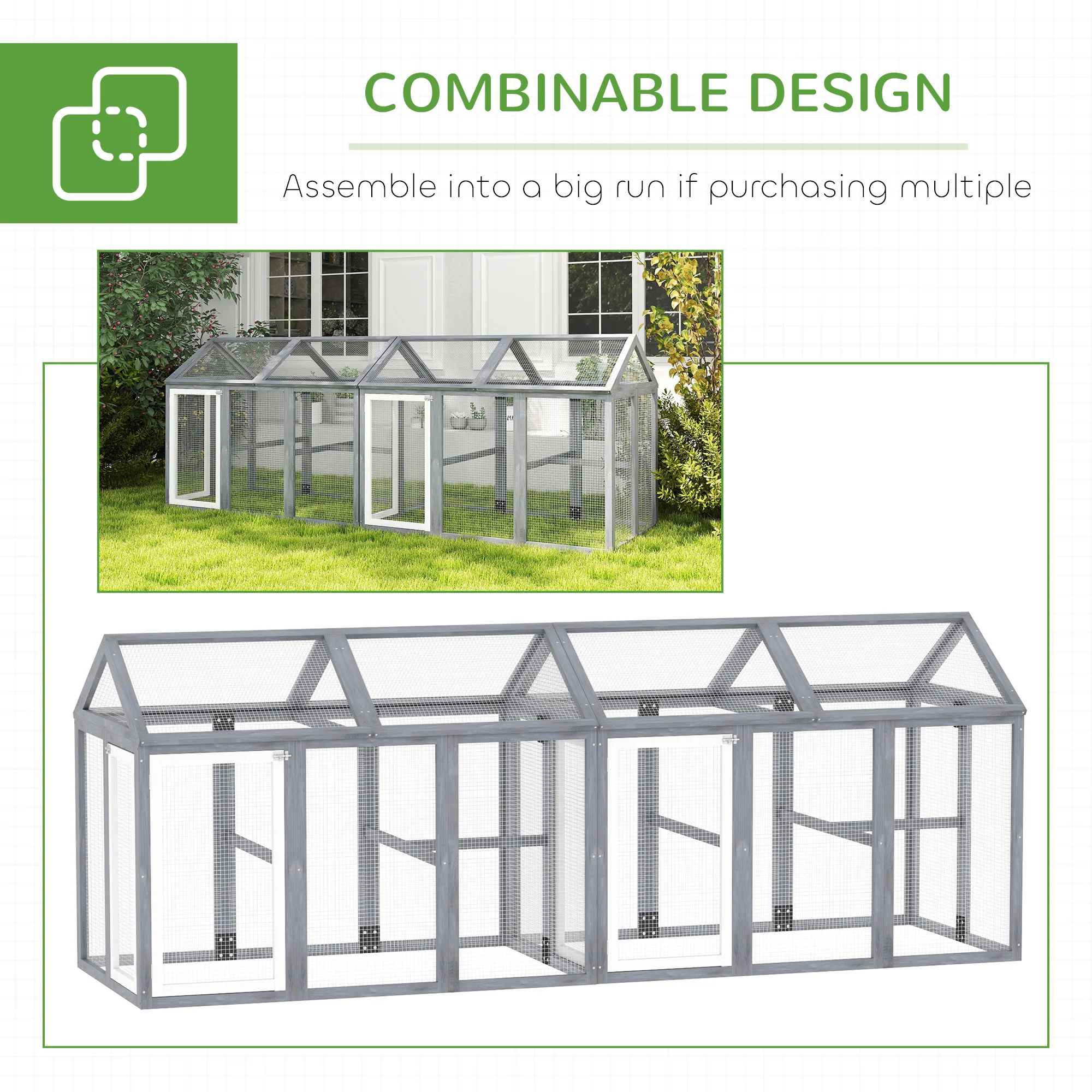 PawHut Chicken Run, Wooden Chicken Coop w/ Combinable Design - Image 7