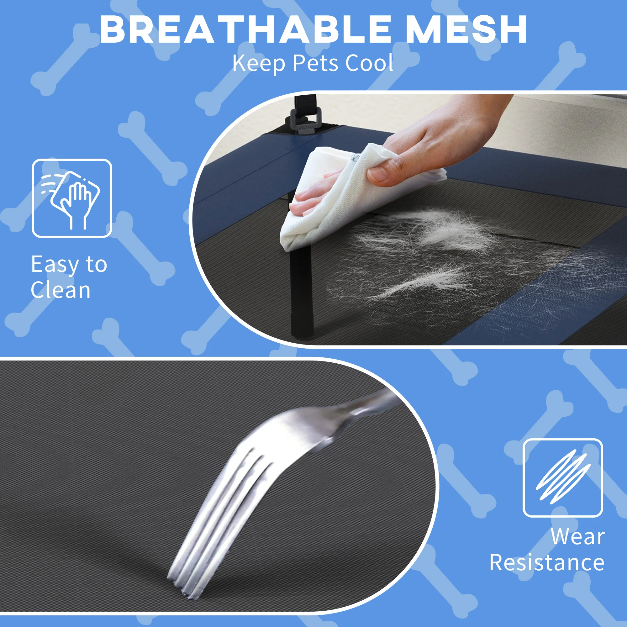 PawHut Cooling Raised Dog Bed w/ Breathable Mesh, Dark Blue - Image 15