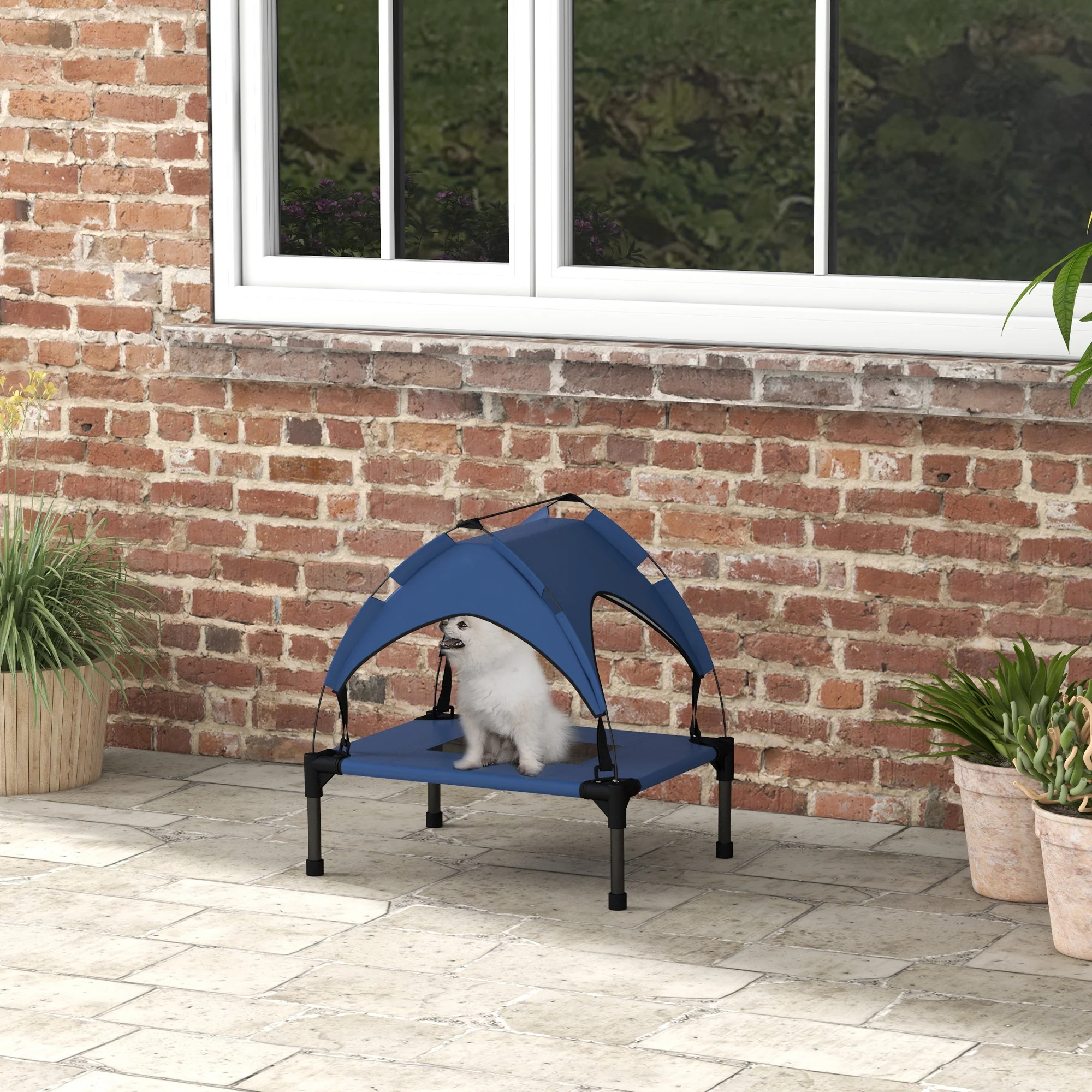 PawHut Cooling Raised Dog Bed w/ Breathable Mesh, Dark Blue - Image 2
