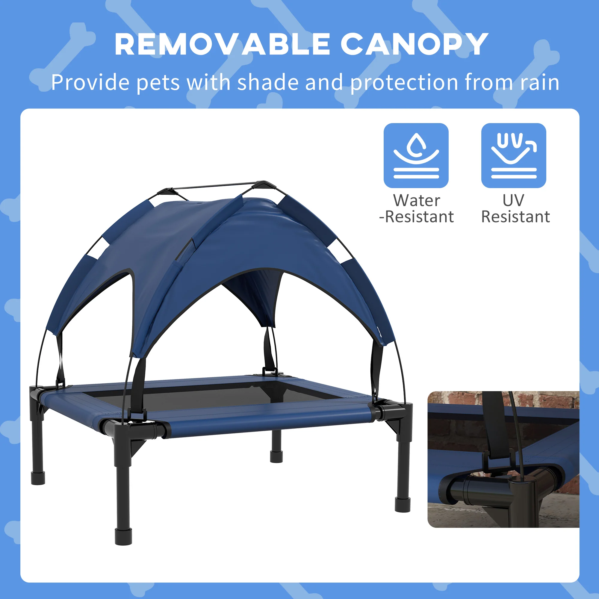 PawHut Cooling Raised Dog Bed w/ Breathable Mesh, for S, M Dogs - Dark Blue - Image 4
