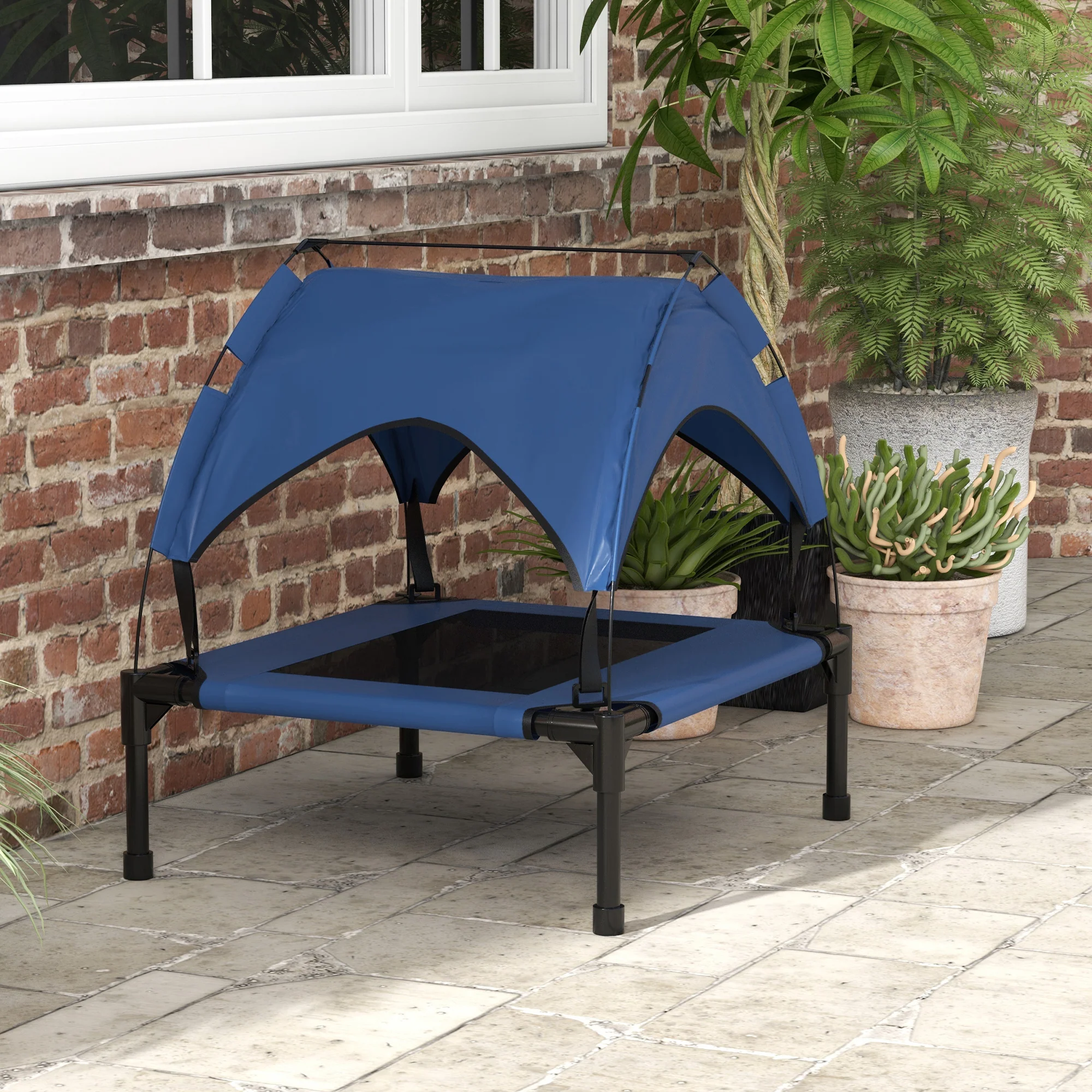 PawHut Cooling Raised Dog Bed w/ Breathable Mesh, for S, M Dogs - Dark Blue - Image 9