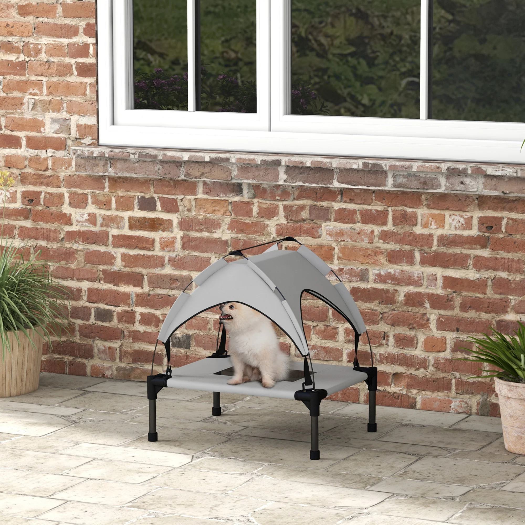 PawHut Cooling Raised Dog Bed w/ Breathable Mesh, Light Grey - Image 2