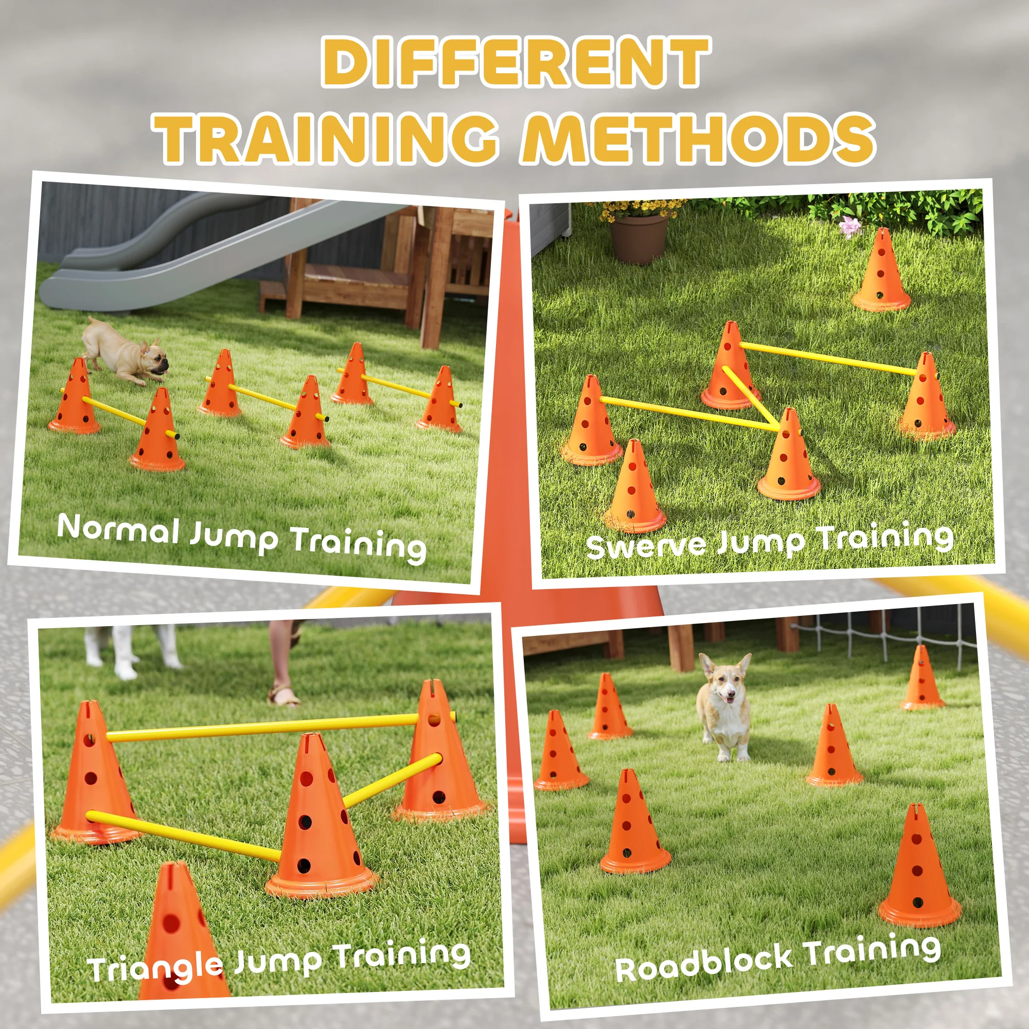 PawHut Dog Agility Equipment Set, 3 PCS Adjustable Height Jumping Obstacles - Image 4