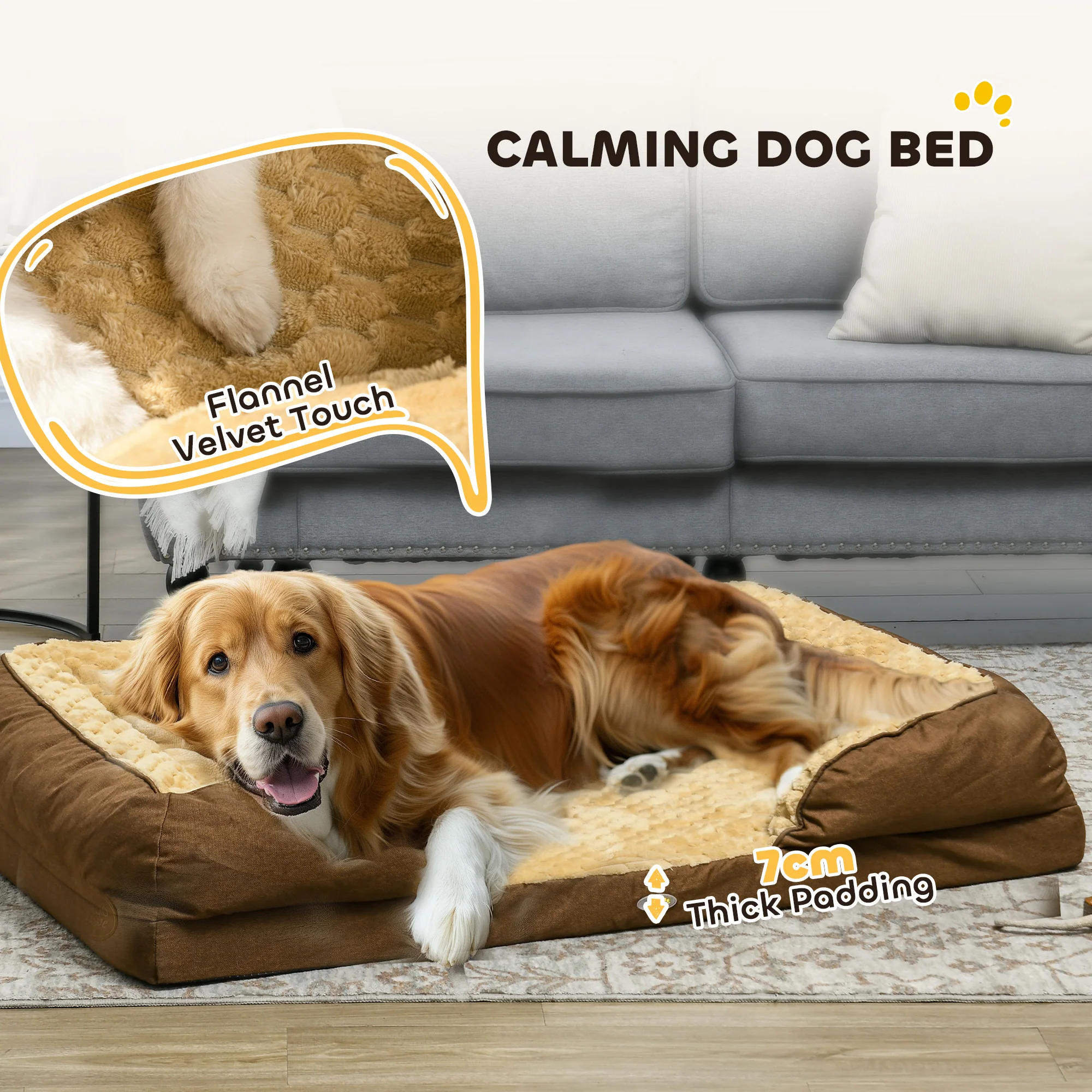 PawHut Dog Bed Calming Pet Bed Dog Mattress For Large Dogs - Charcoal Grey/Brown - Image 15