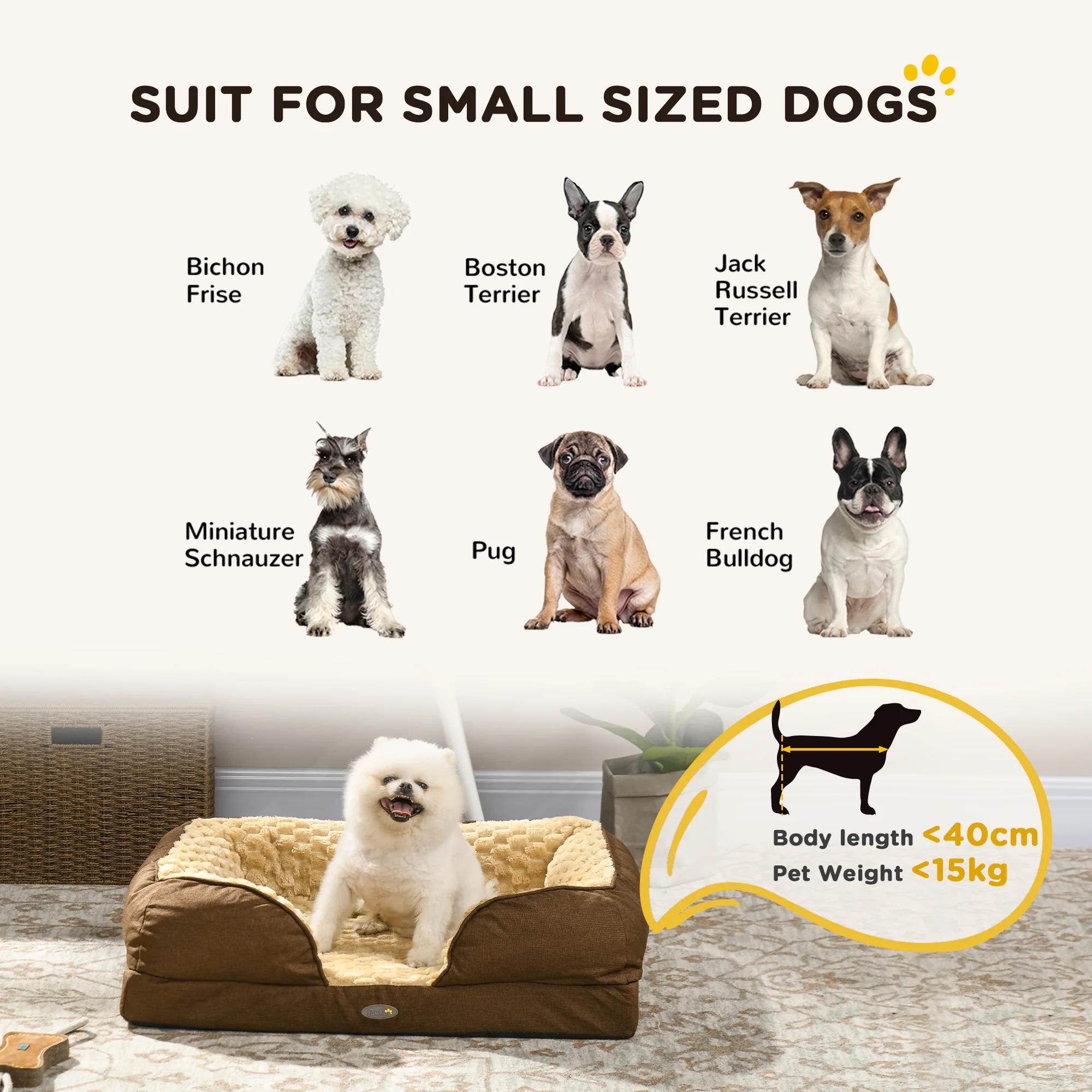 PawHut Dog Bed Calming Pet Bed Dog Mattress For Small Dogs - Charcoal Grey/Brown - Image 12