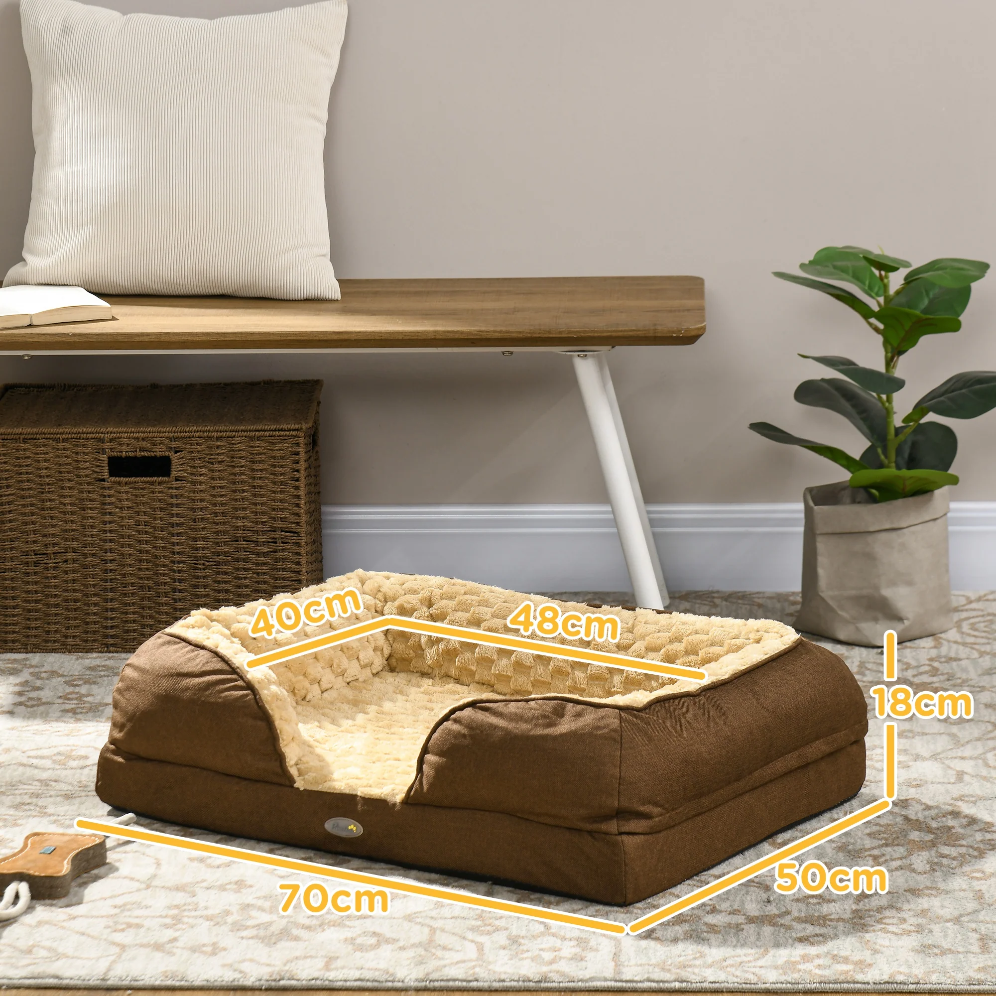 PawHut Dog Bed Calming Pet Bed Dog Mattress For Small Dogs - Charcoal Grey/Brown - Image 14