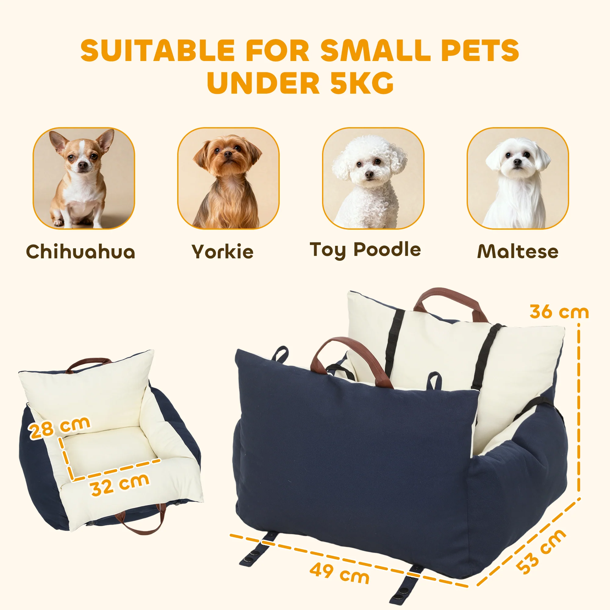 PawHut Dog Car Seat, Cosy Pet Car Booster Seat for Small Dog Under 5 KG - Image 5