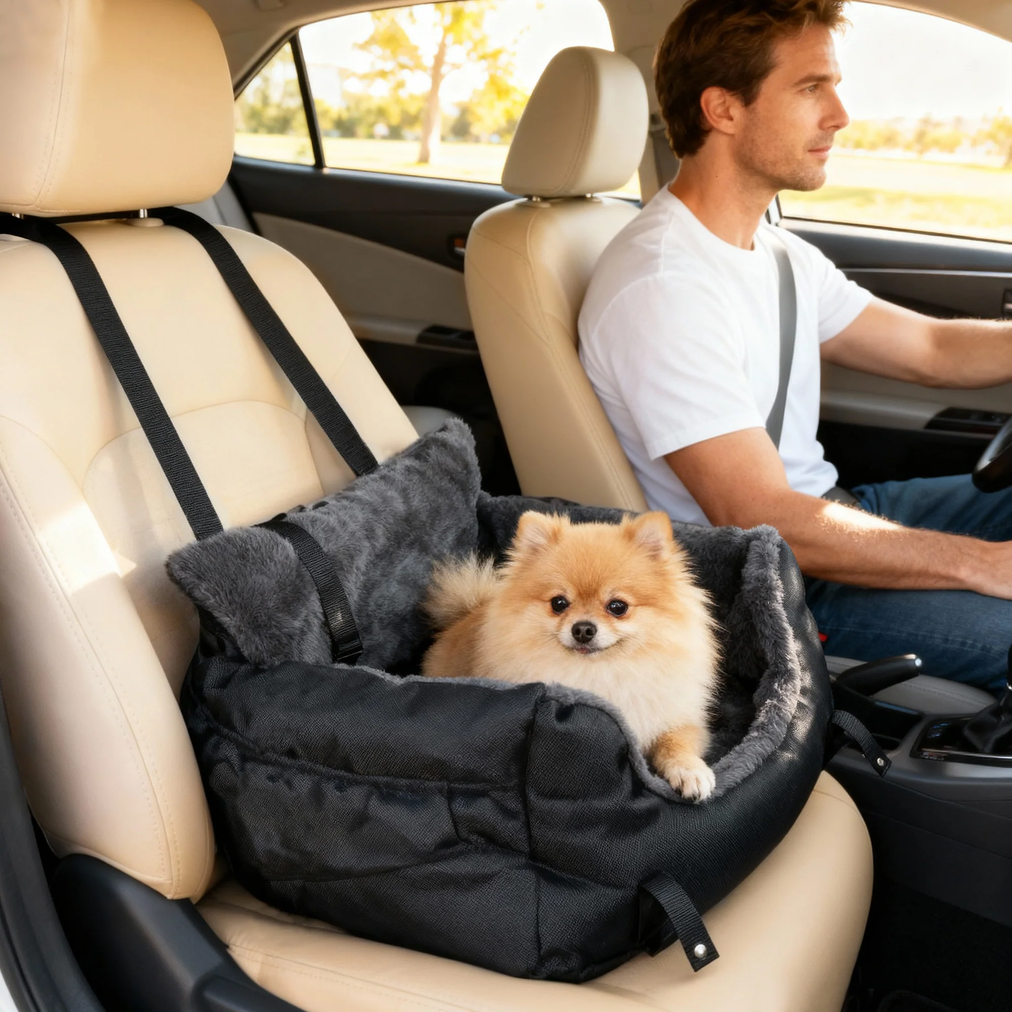 PawHut Dog Car Seat for Small Dogs, Dog Booster Car Seat with Fixed Buckle