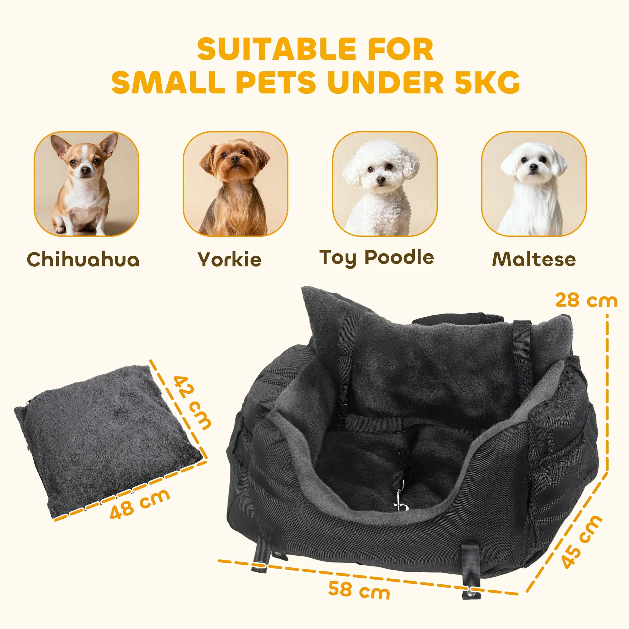 PawHut Dog Car Seat for Small Dogs, Dog Booster Car Seat with Fixed Buckle - Image 5