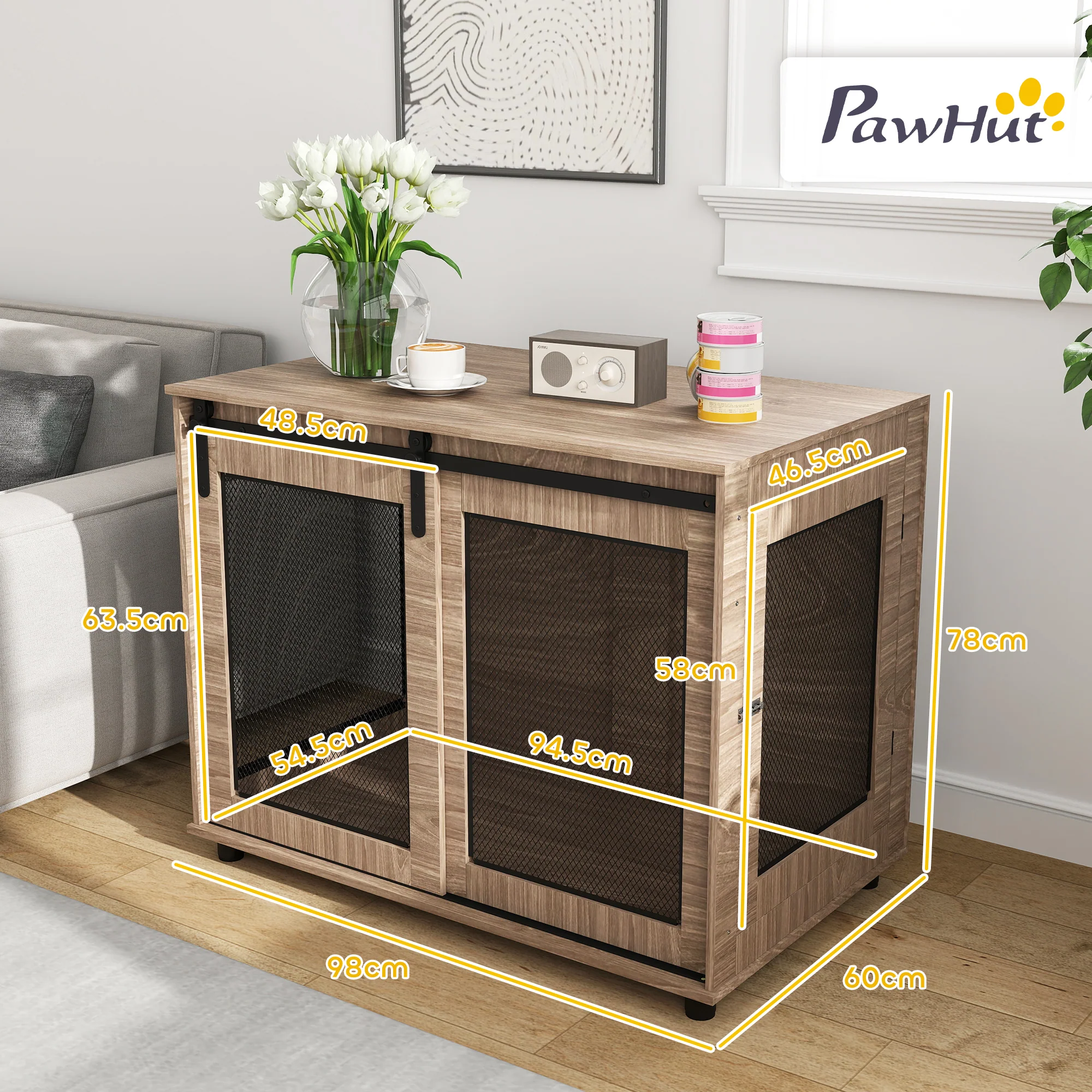 PawHut Dog Crate Furniture W/ Sliding Door, Walnut Brown - Large - Image 14